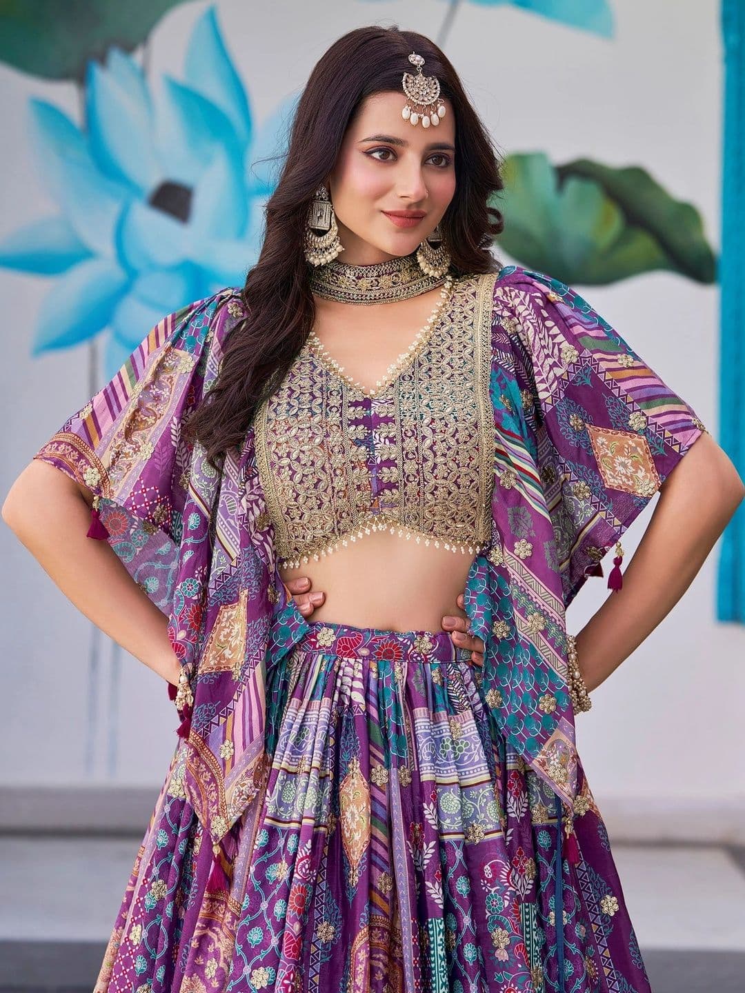 ETHNIC PLUS Embellished Thread Work Semi-Stitched Lehenga & Unstitched Blouse With Dupatta thumbnail 2
