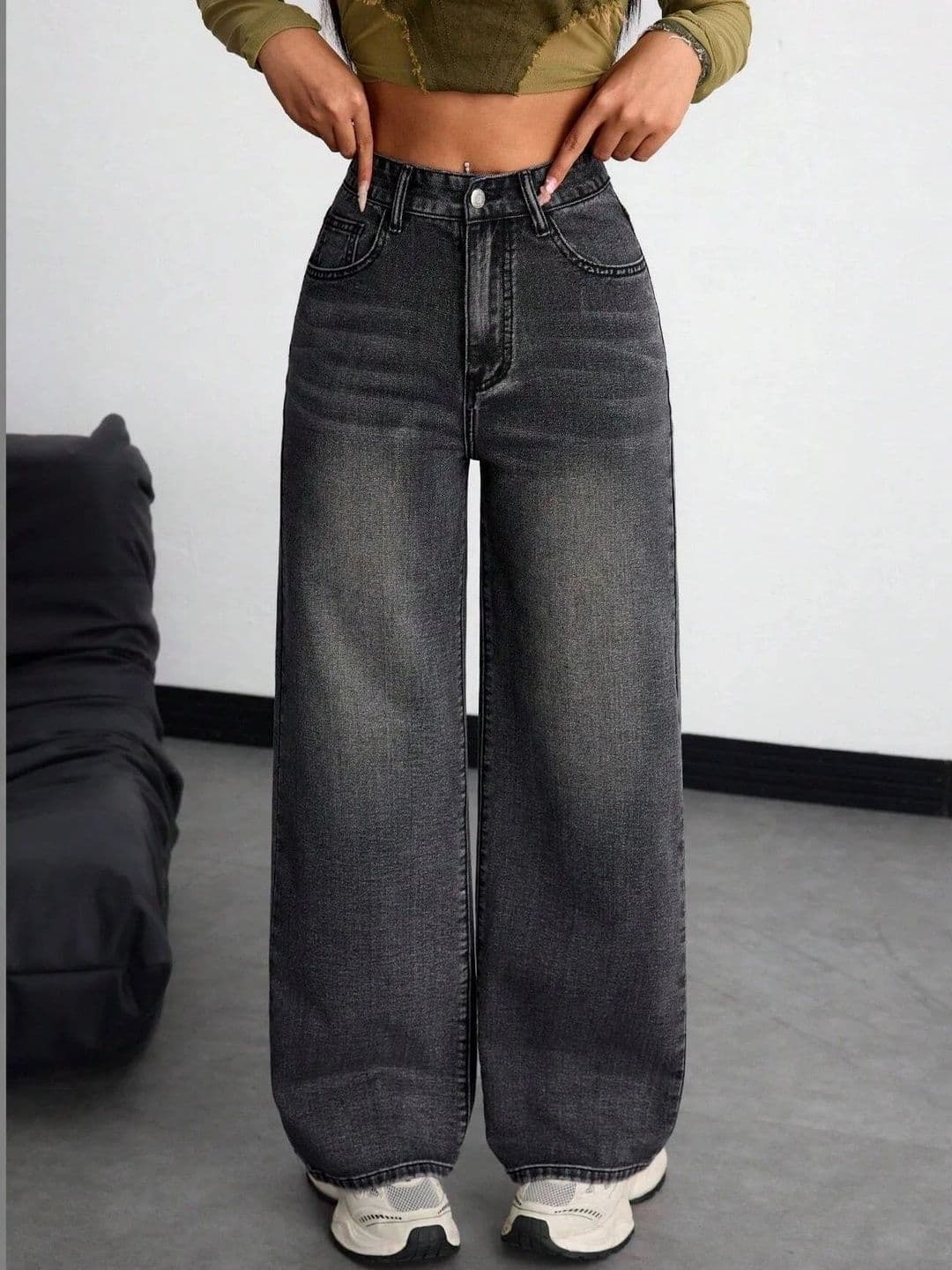 KASHIAN Women Smart Wide Leg High-Rise Heavy Fade Stretchable Jeans thumbnail 4