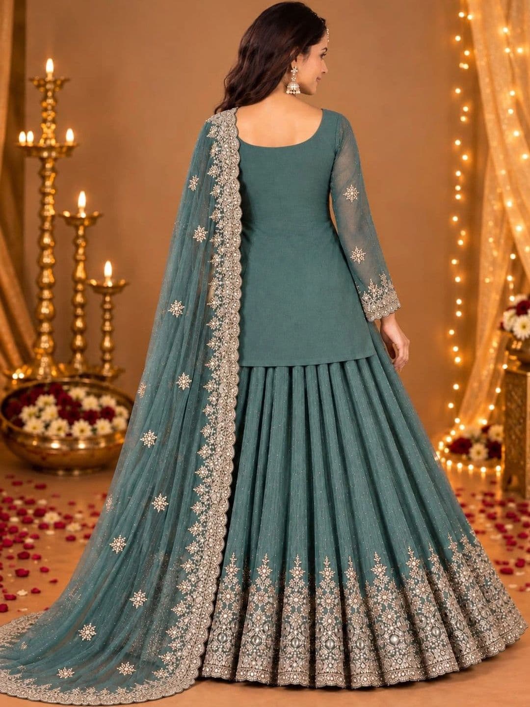 House of Pataudi Embellished Beads and Stones Ready to Wear Lehenga & Blouse With Dupatta thumbnail 4