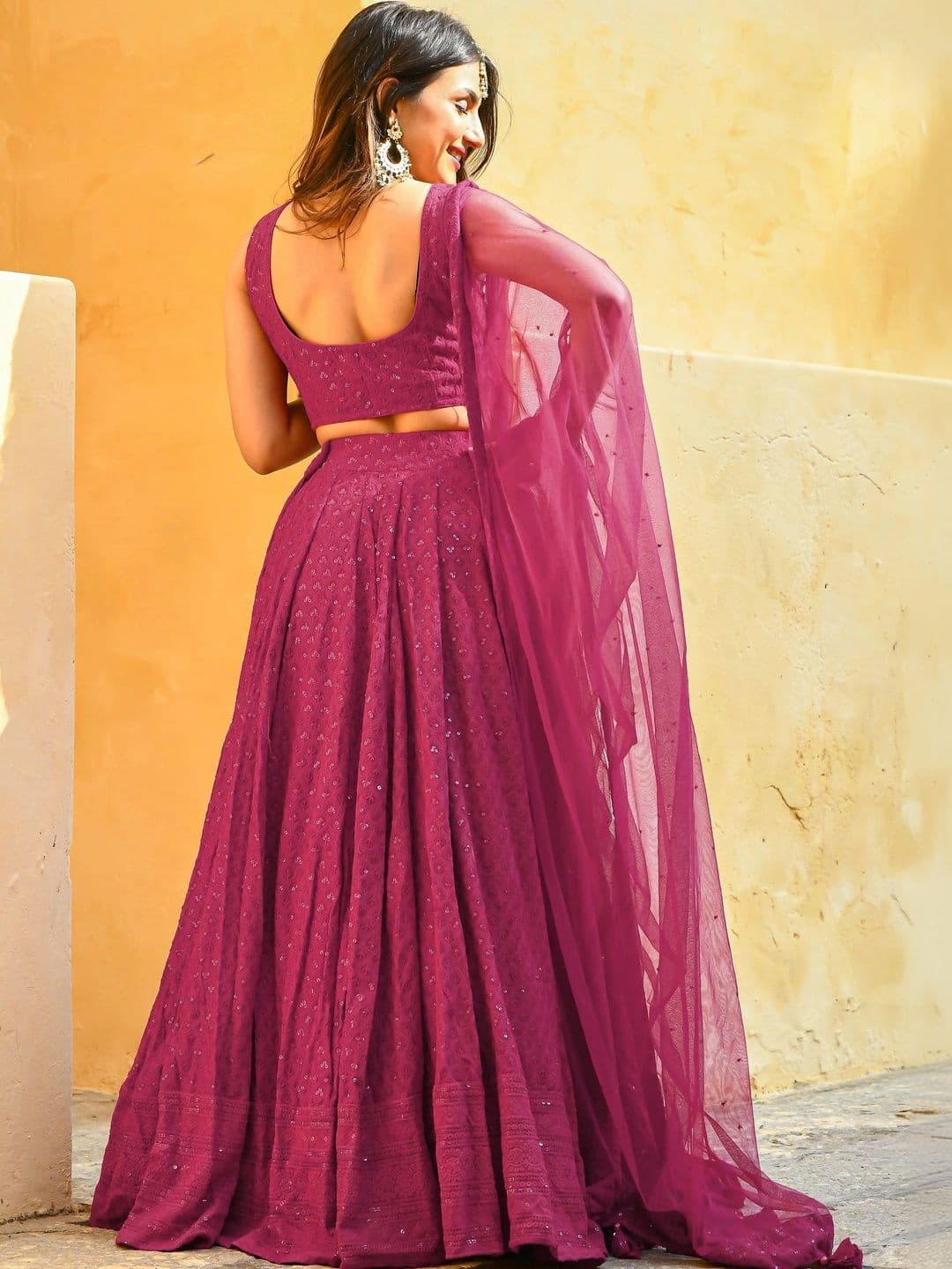 ETHNIC PLUS Embellished Sequinned Semi-Stitched Lehenga & Unstitched Blouse With Dupatta thumbnail 3
