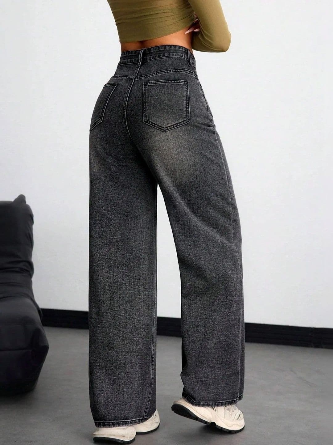KASHIAN Women Smart Wide Leg High-Rise Heavy Fade Stretchable Jeans thumbnail 2