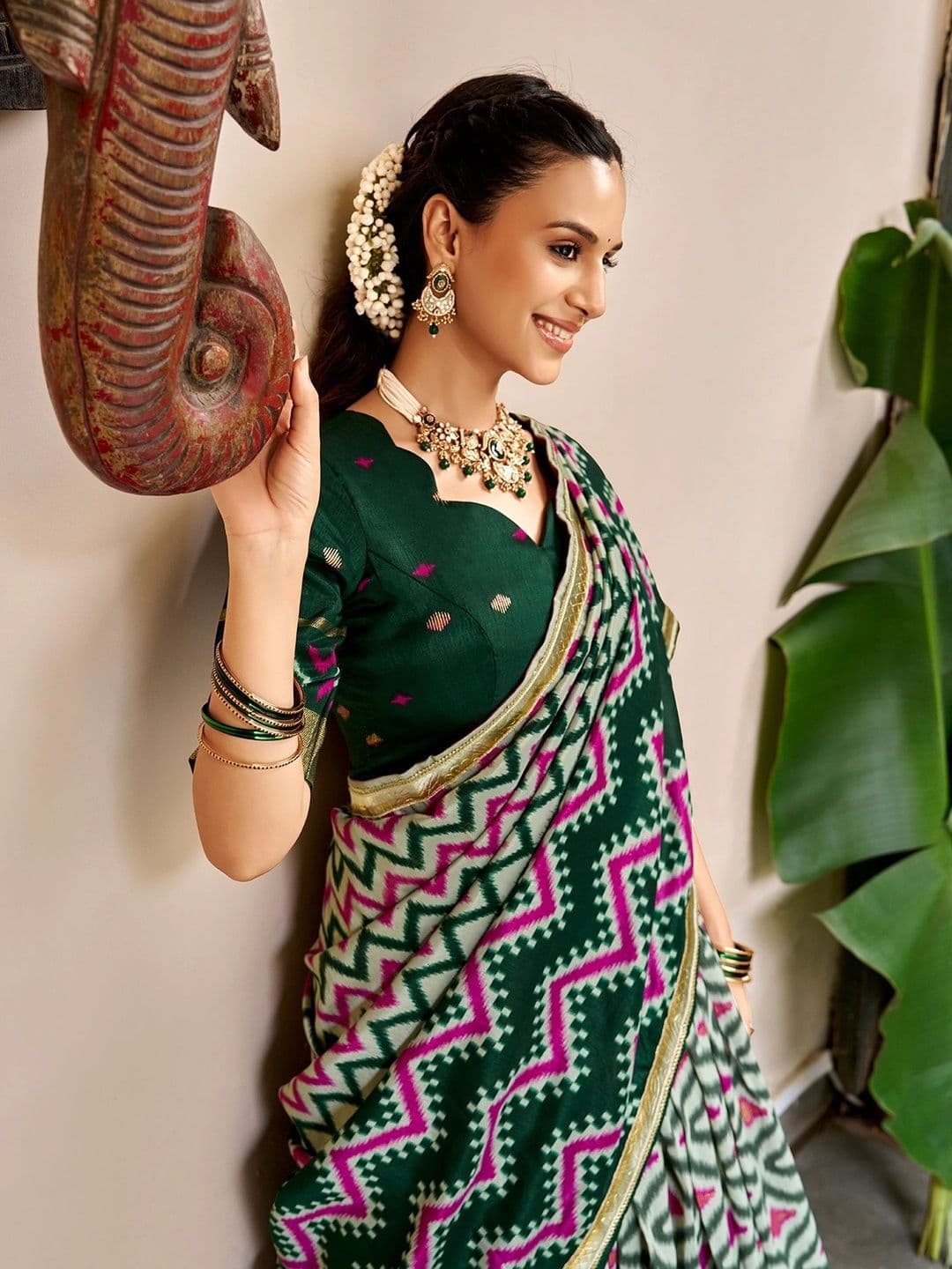 LOOKNBOOK ART Ikat Ready to Wear Lehenga & Unstitched Blouse With Dupatta thumbnail 3