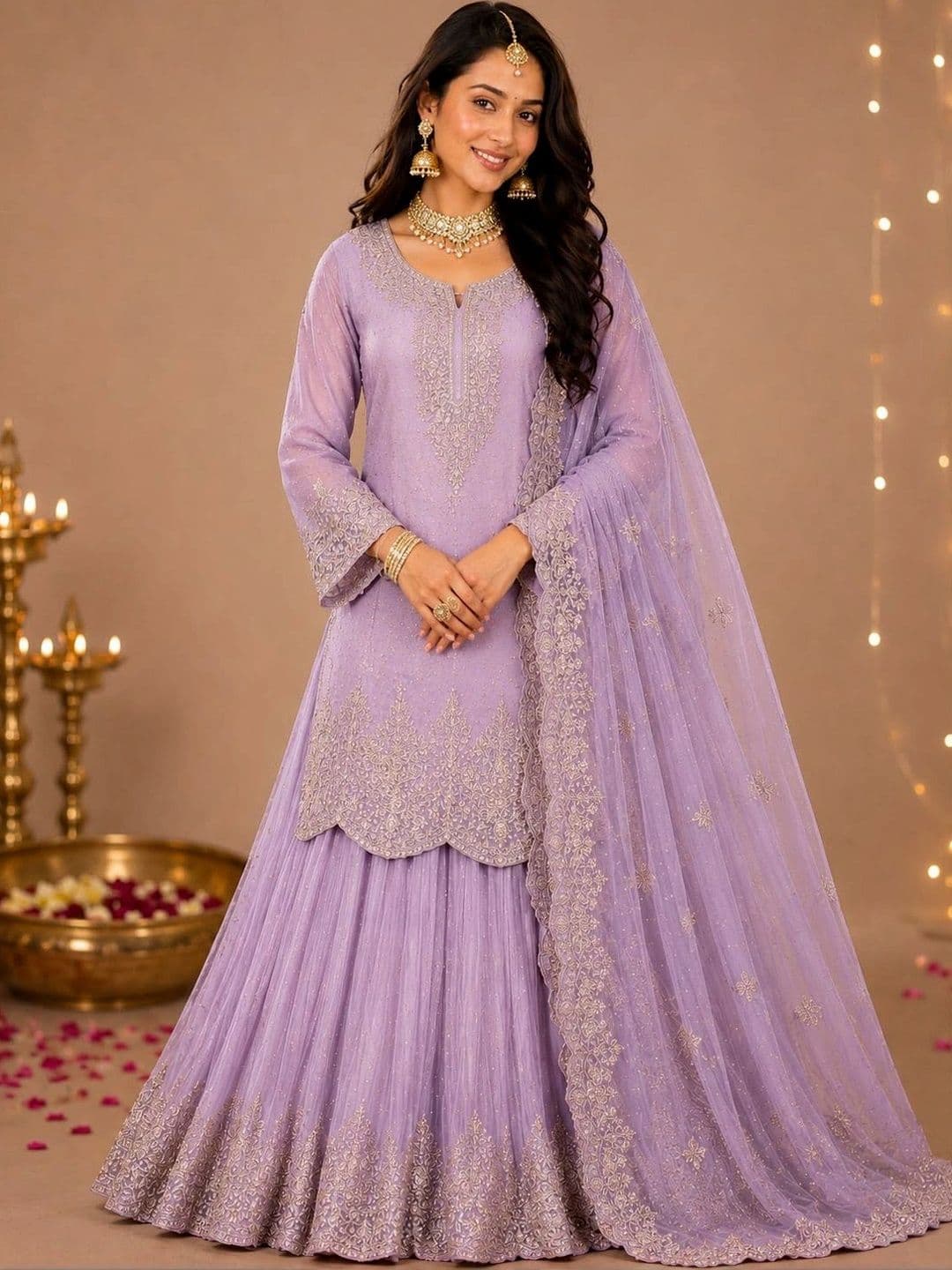 House of Pataudi Embroidered Thread Work Ready to Wear Lehenga & Blouse With Dupatta - view 1