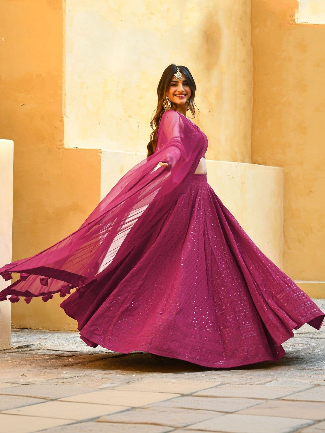 ETHNIC PLUS Embellished Sequinned Semi-Stitched Lehenga & Unstitched Blouse With Dupatta thumbnail 5