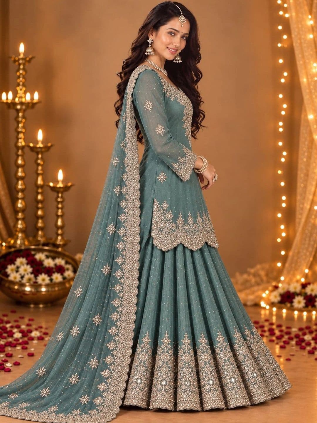 House of Pataudi Embellished Beads and Stones Ready to Wear Lehenga & Blouse With Dupatta thumbnail 3