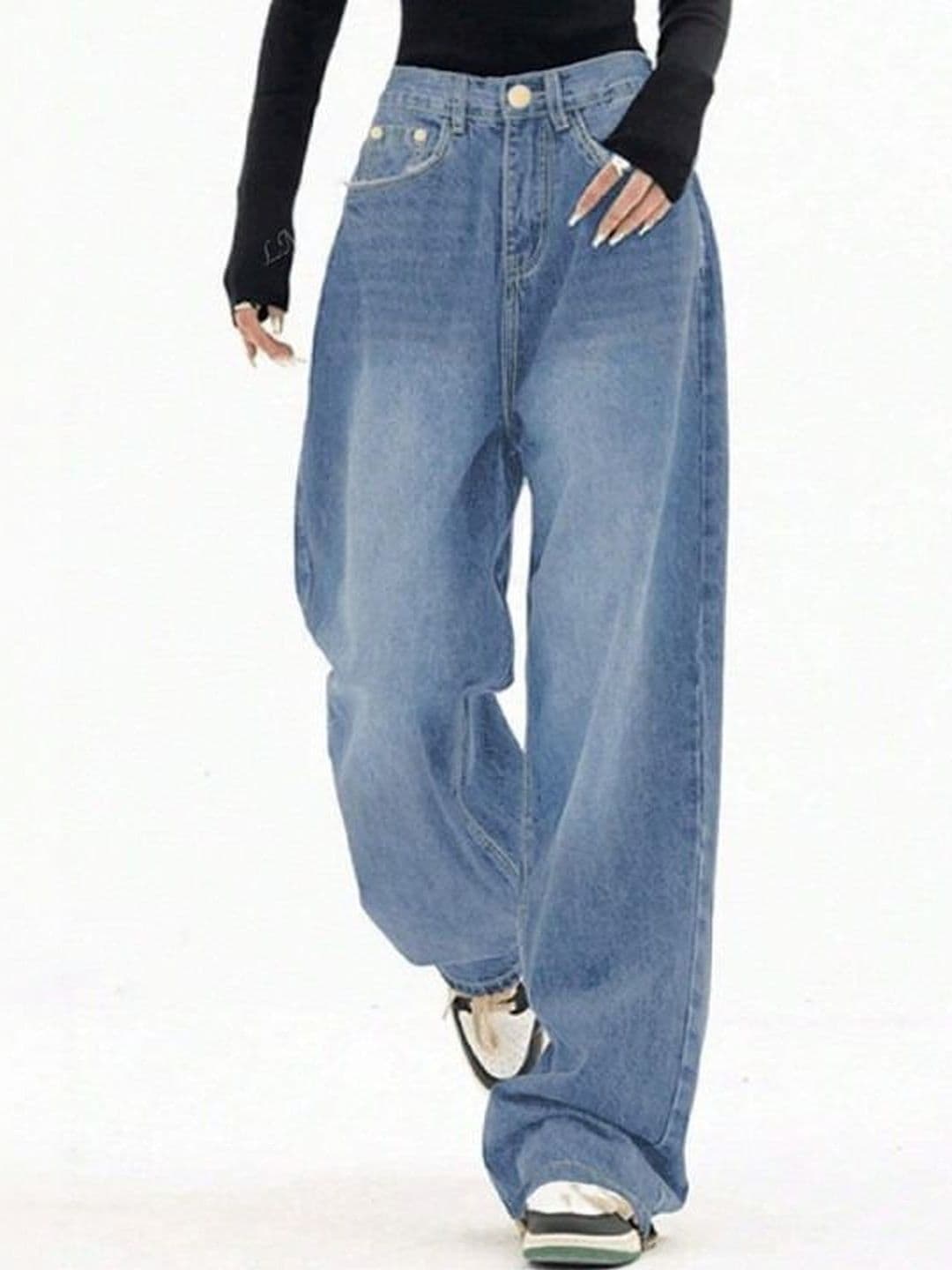 KASHIAN Women Smart Wide Leg High-Rise Heavy Fade Stretchable Jeans thumbnail 5