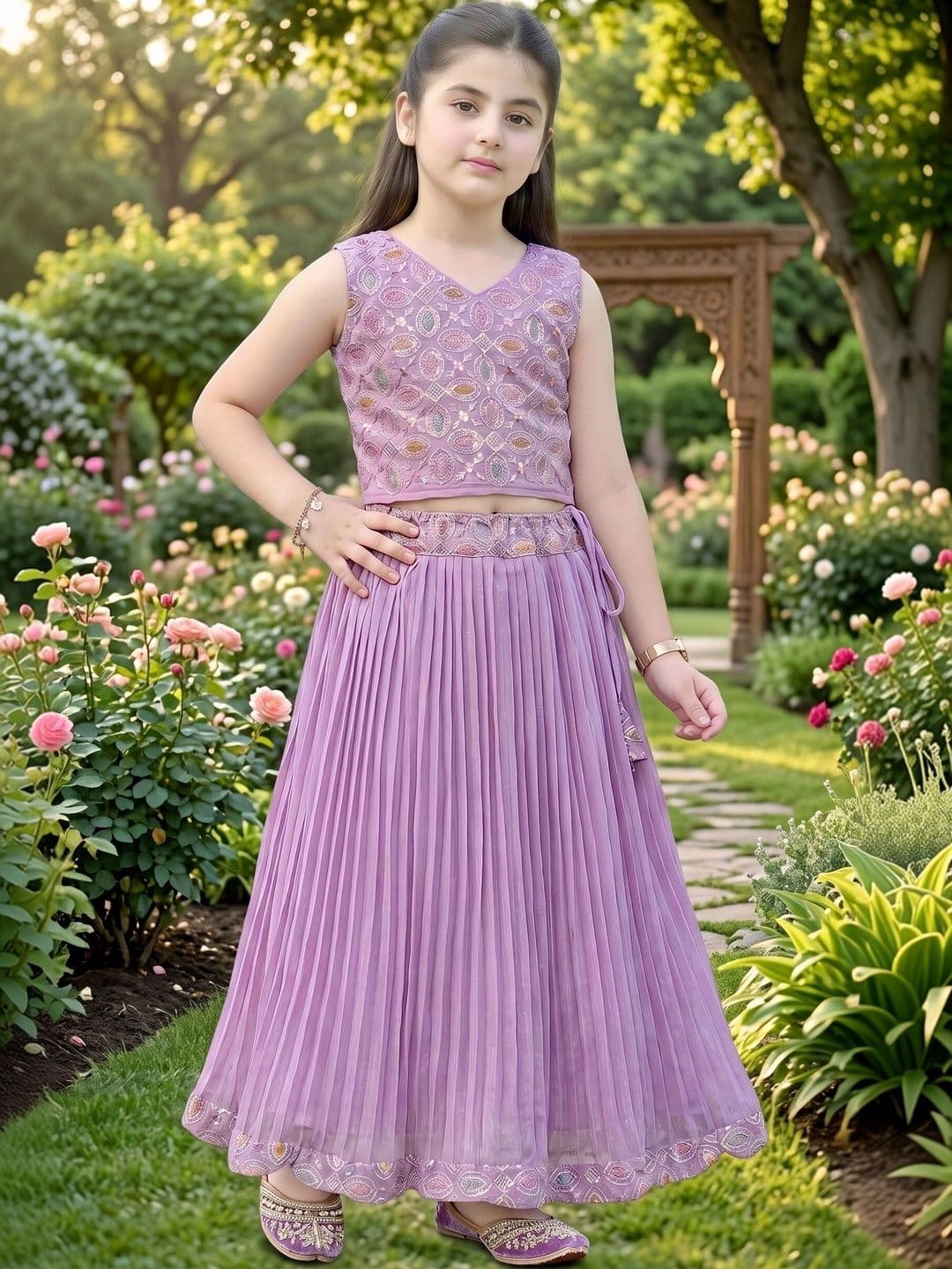 KALINI Girls Embroidered Thread Work Ready to Wear Lehenga & - view 1