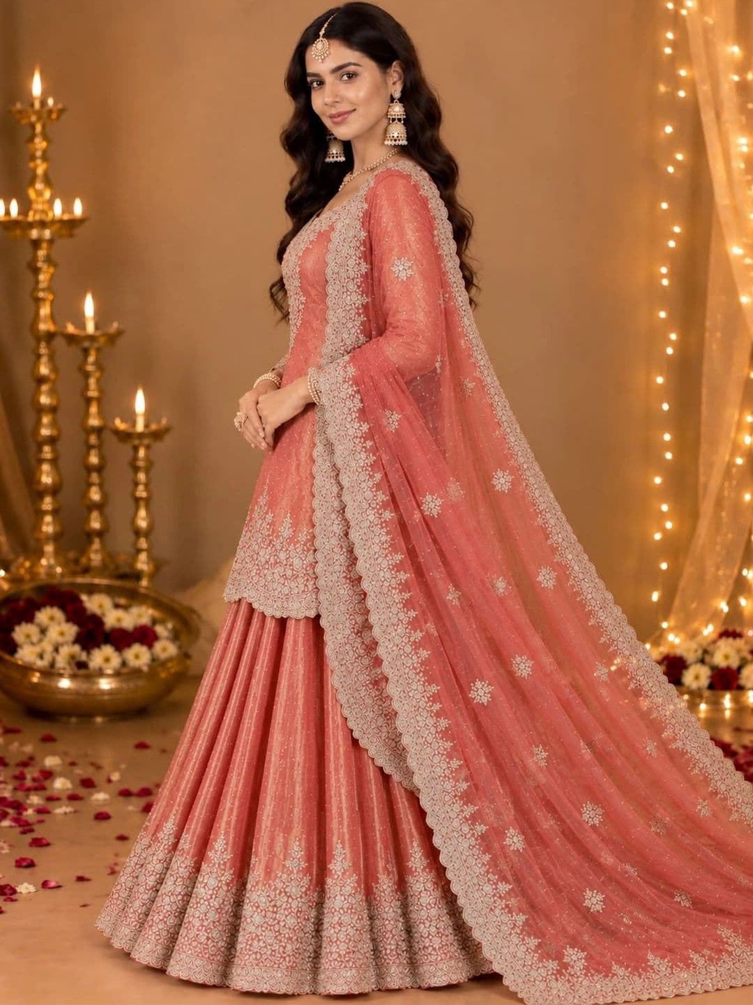 House of Pataudi Embroidered Mirror Work Ready to Wear Lehenga & Blouse With Dupatta thumbnail 4