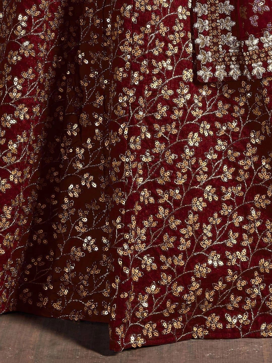 ETHNIC PLUS Embellished Sequinned Semi-Stitched Lehenga & Unstitched Blouse With Dupatta thumbnail 6