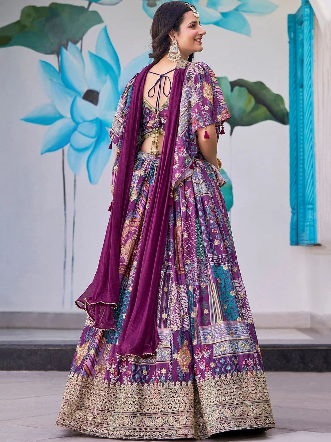 ETHNIC PLUS Embellished Thread Work Semi-Stitched Lehenga & Unstitched Blouse With Dupatta thumbnail 6