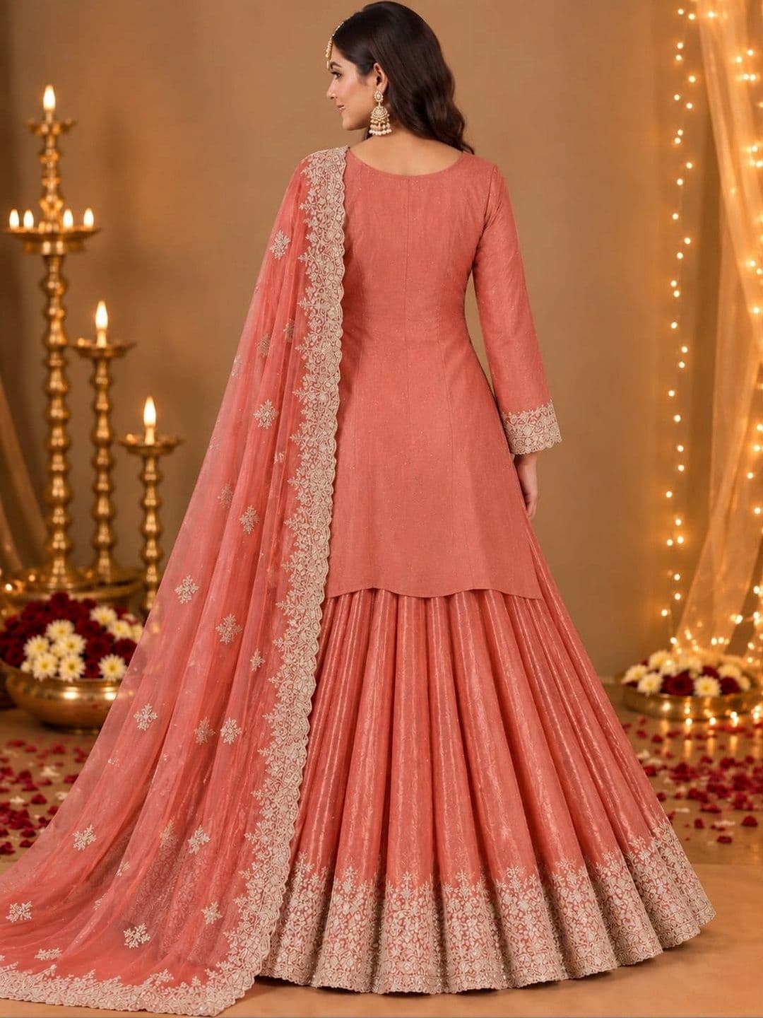 House of Pataudi Embroidered Mirror Work Ready to Wear Lehenga & Blouse With Dupatta thumbnail 7