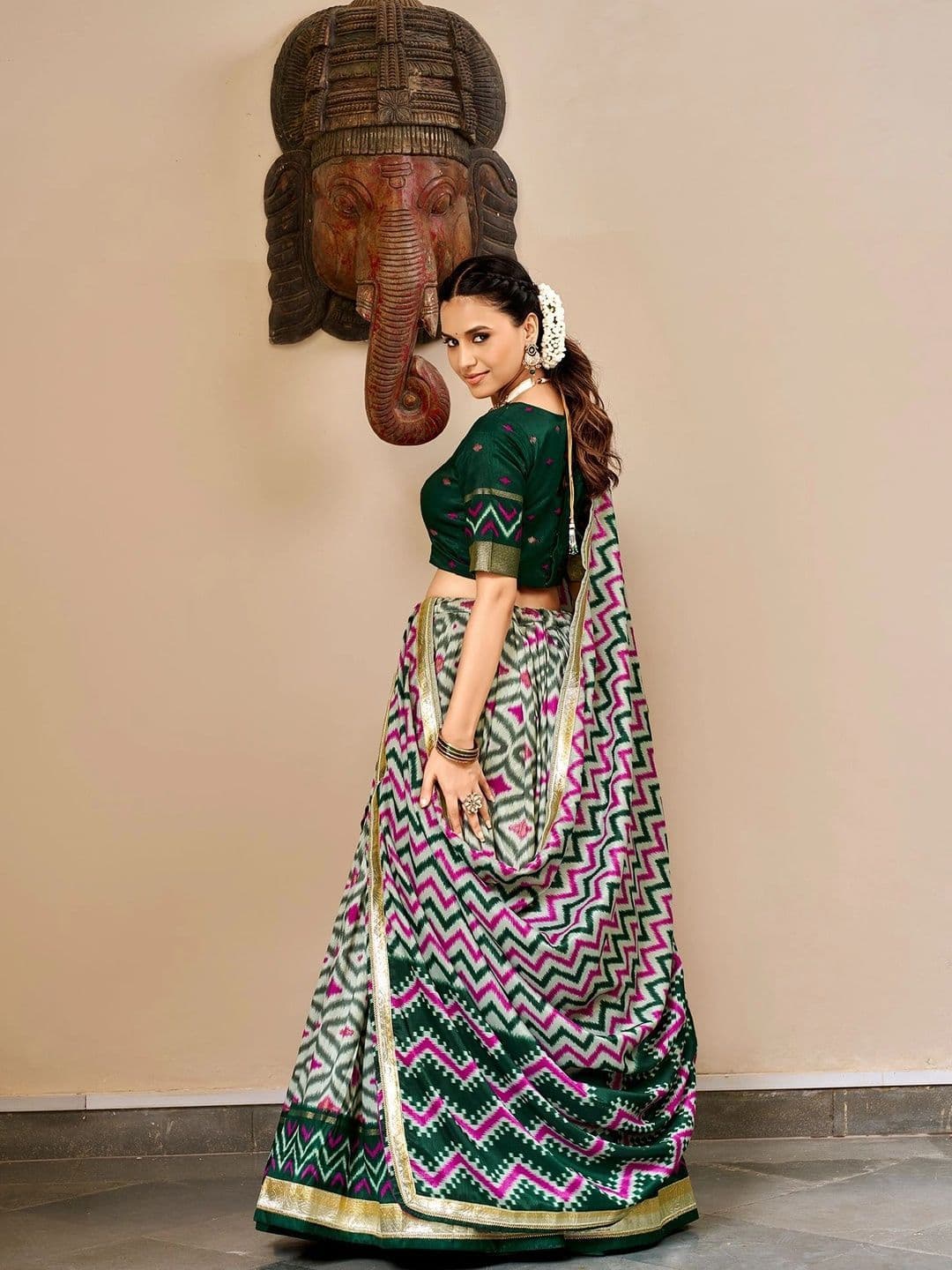 LOOKNBOOK ART Ikat Ready to Wear Lehenga & Unstitched Blouse With Dupatta thumbnail 5