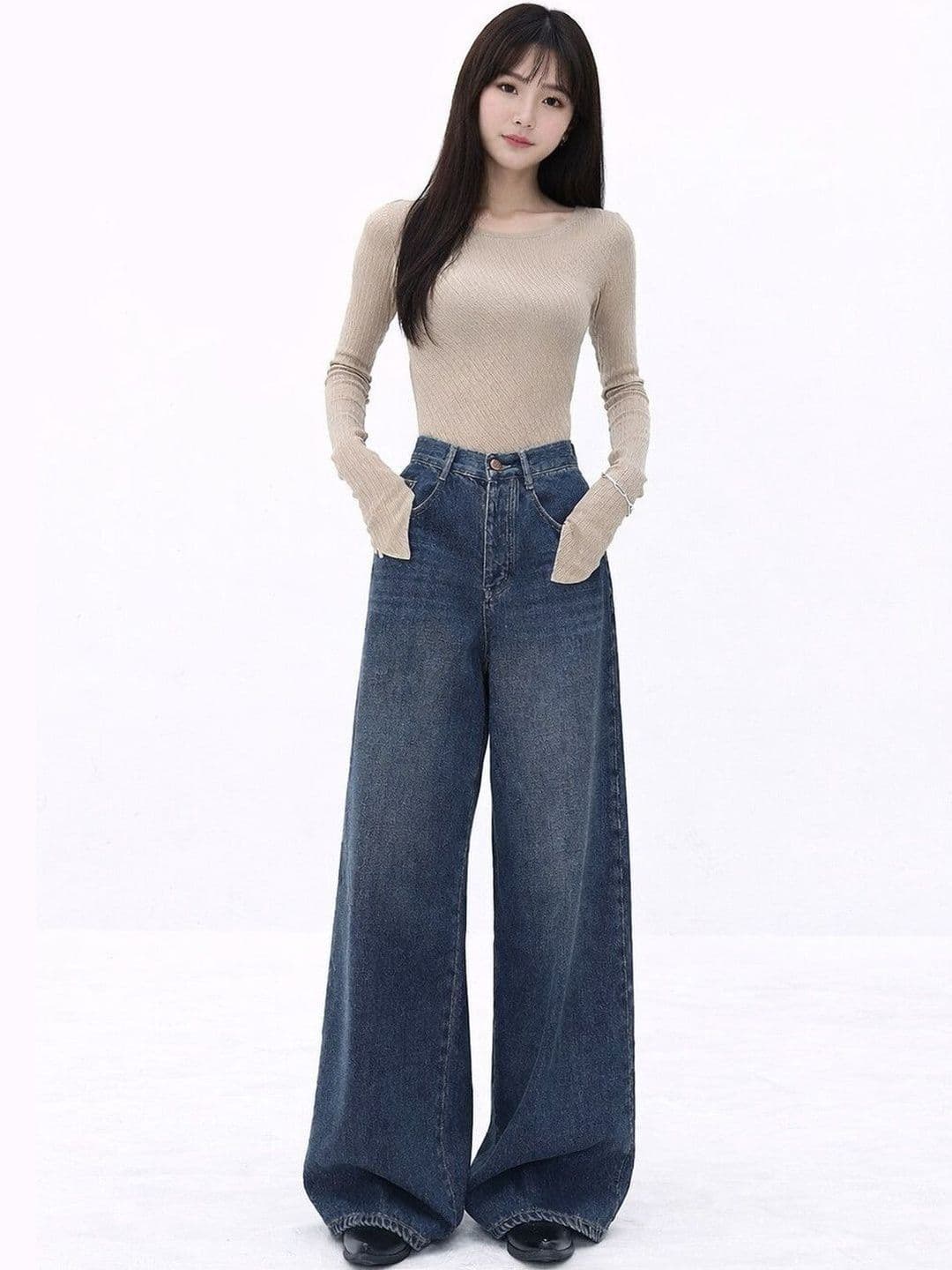 KASHIAN Women Smart Wide Leg High-Rise Heavy Fade Stretchable Jeans - view 1