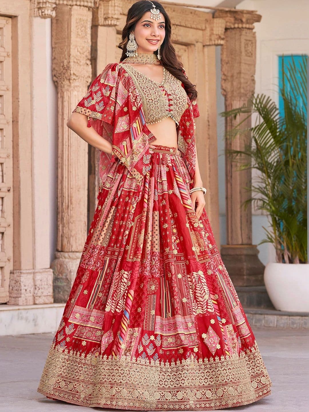 ETHNIC PLUS Embellished Semi-Stitched Lehenga & Unstitched Blouse With Dupatta thumbnail 2