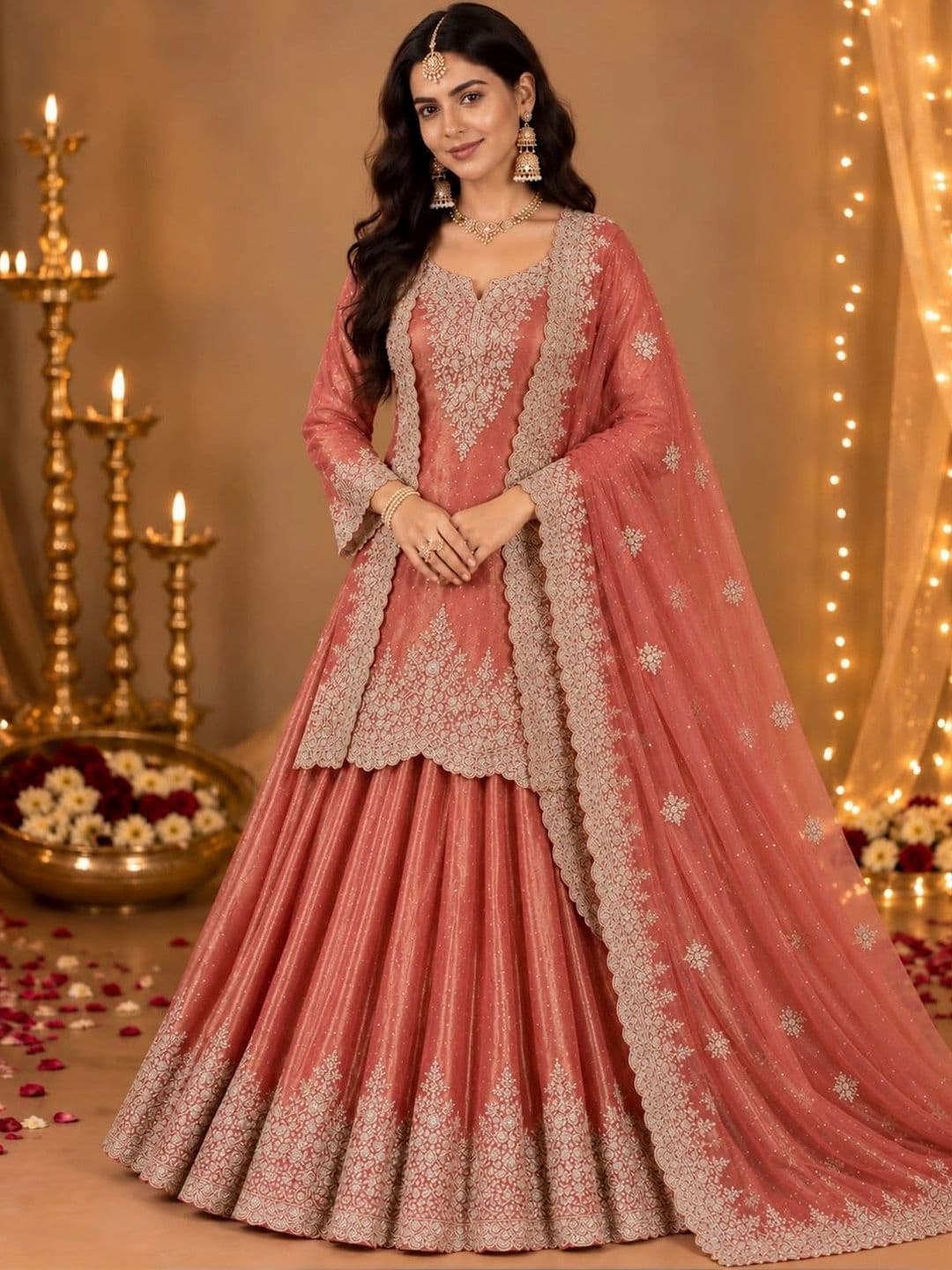 House of Pataudi Embroidered Mirror Work Ready to Wear Lehenga & Blouse With Dupatta - view 1