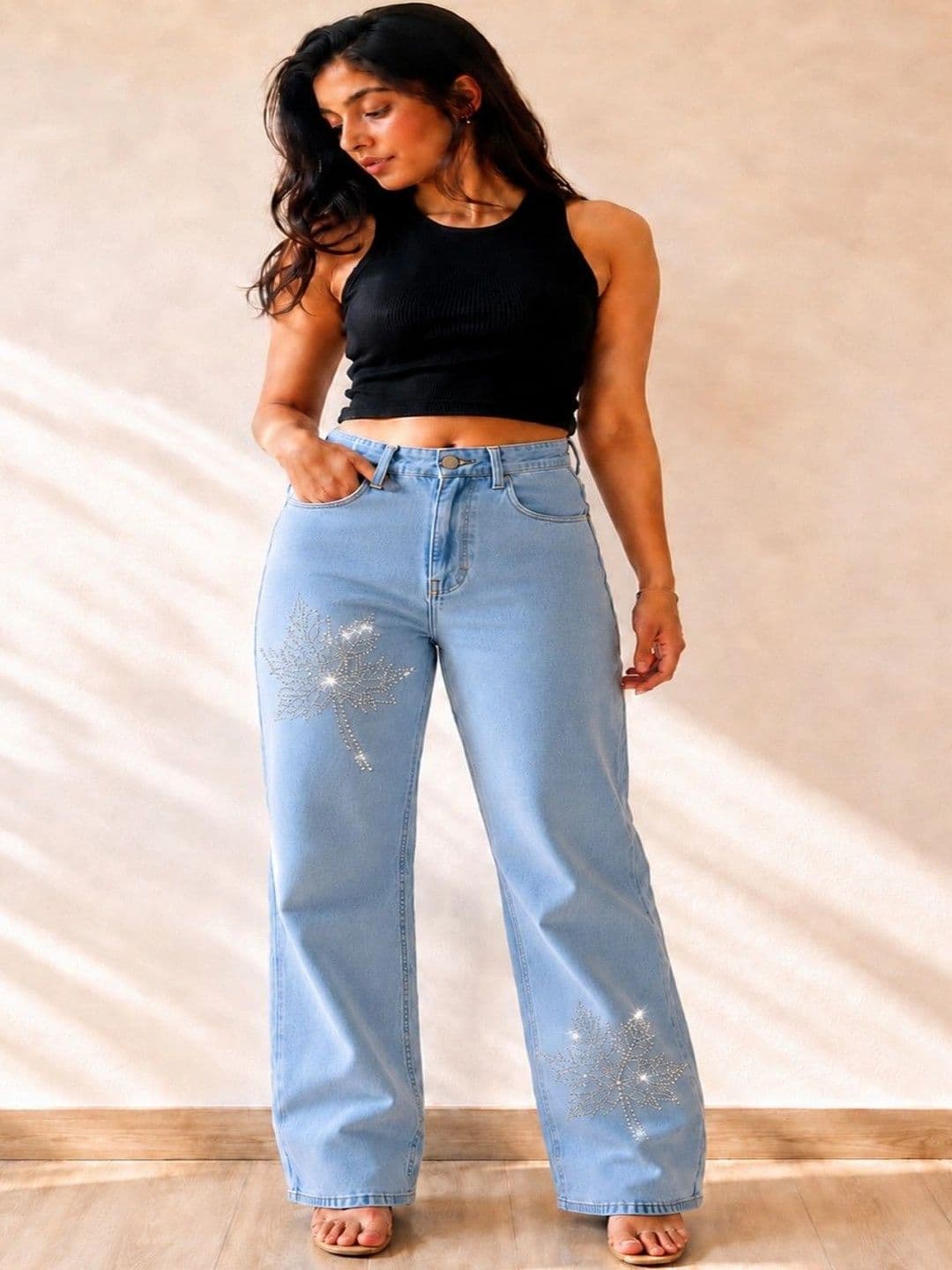DS CREATIVE Women Wide Leg Mid-Rise Embellished Jeans - view 1