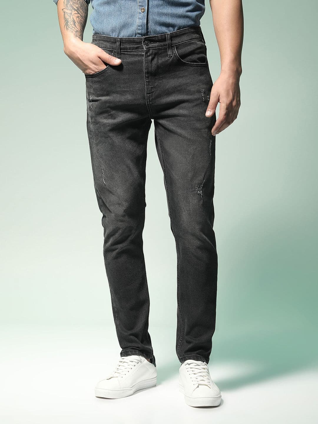 Flying Machine Men Black Slim Tapered Micheal Fit Mid-Rise Clean Look Stretchable Jeans - view 1