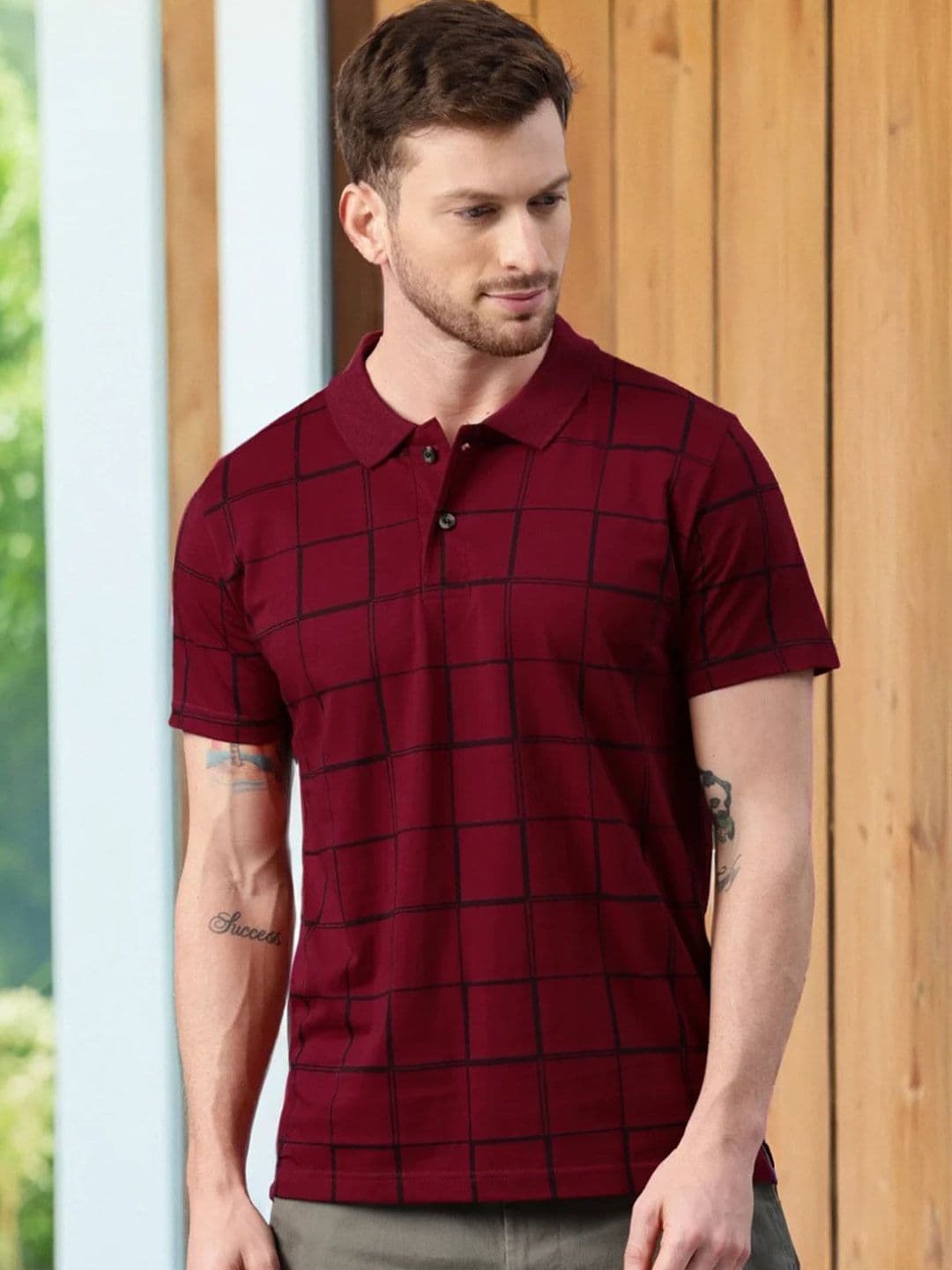 Kryptic Men Checked Polo Pure Cotton T-shirt - view 1