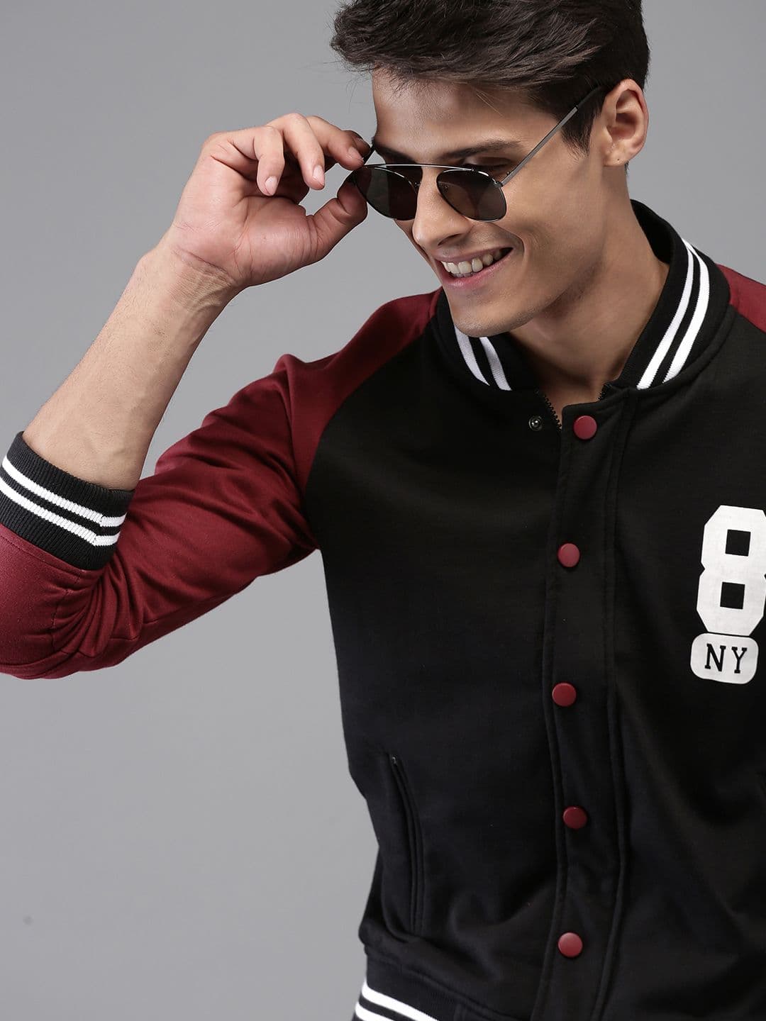 HERE&NOW Men Black & Red Solid Varisty Jacket - view 1