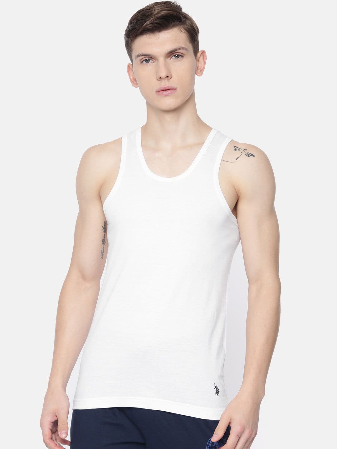 U.S. Polo Assn. Men White Solid Innerwear Vests I661-001-P1