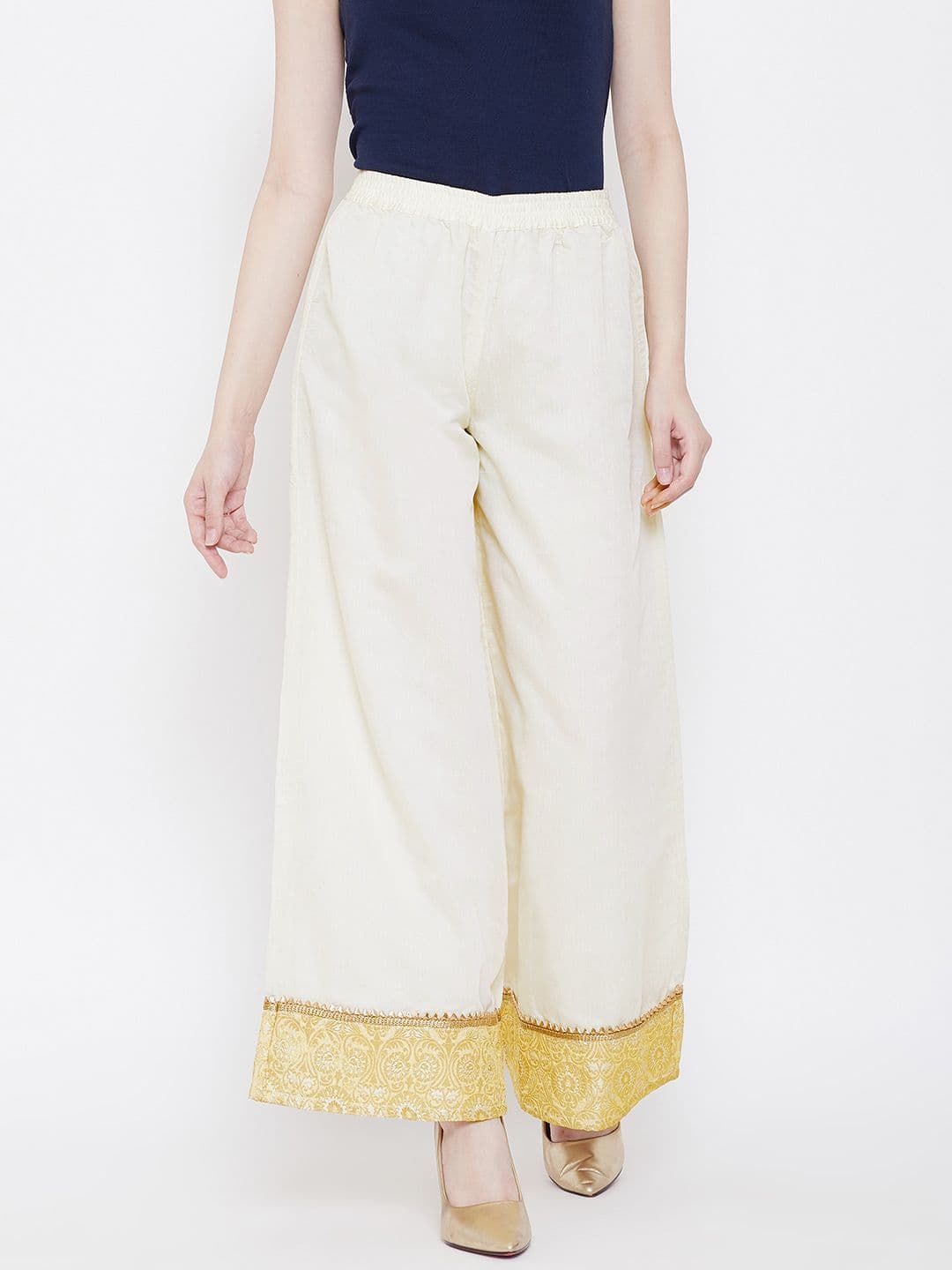 Be Indi Women Cream-Coloured Solid Wide Leg Palazzos - view 1