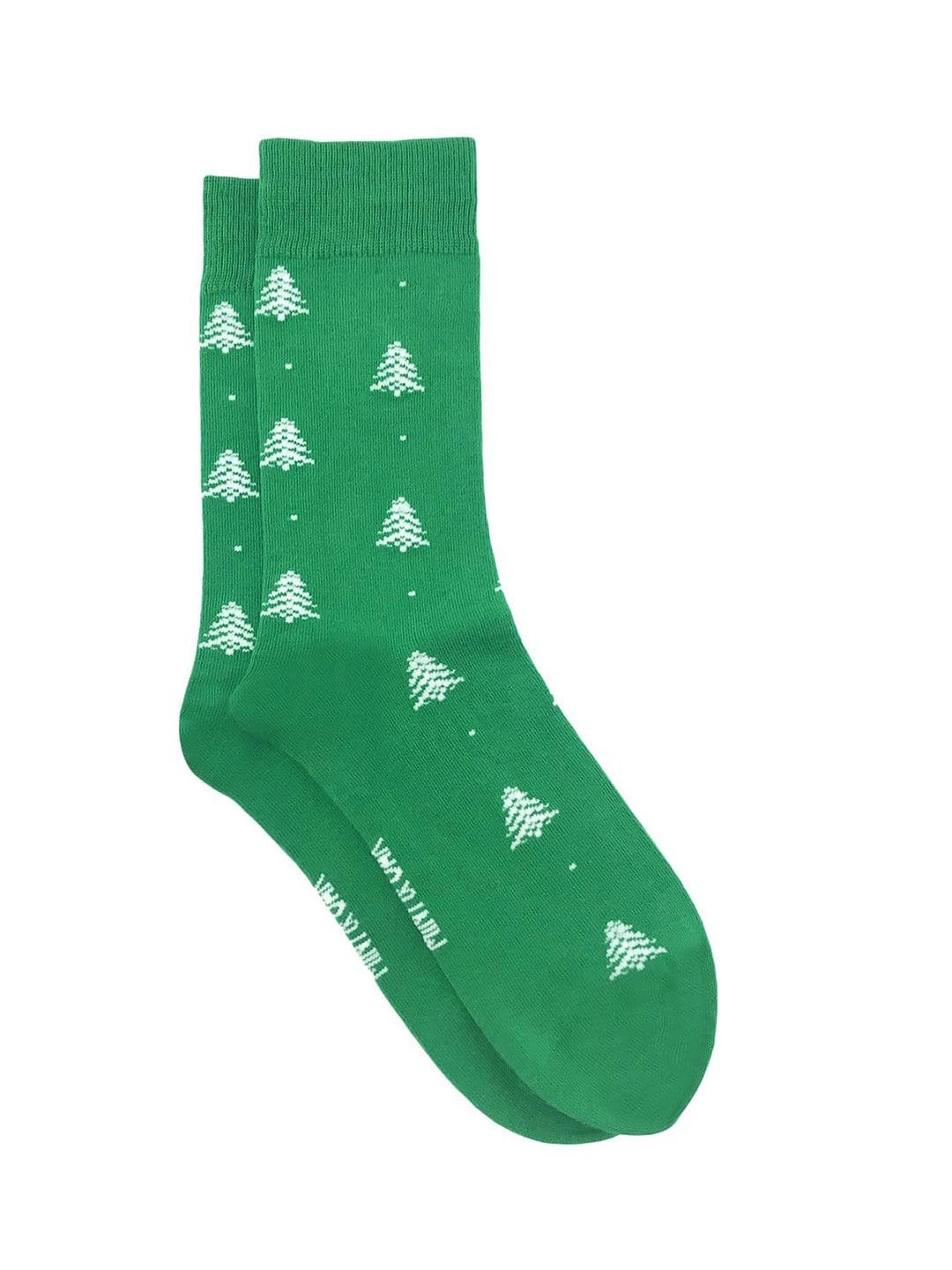 Mint & Oak Men Green & White Patterned Calf-Length Socks - view 1