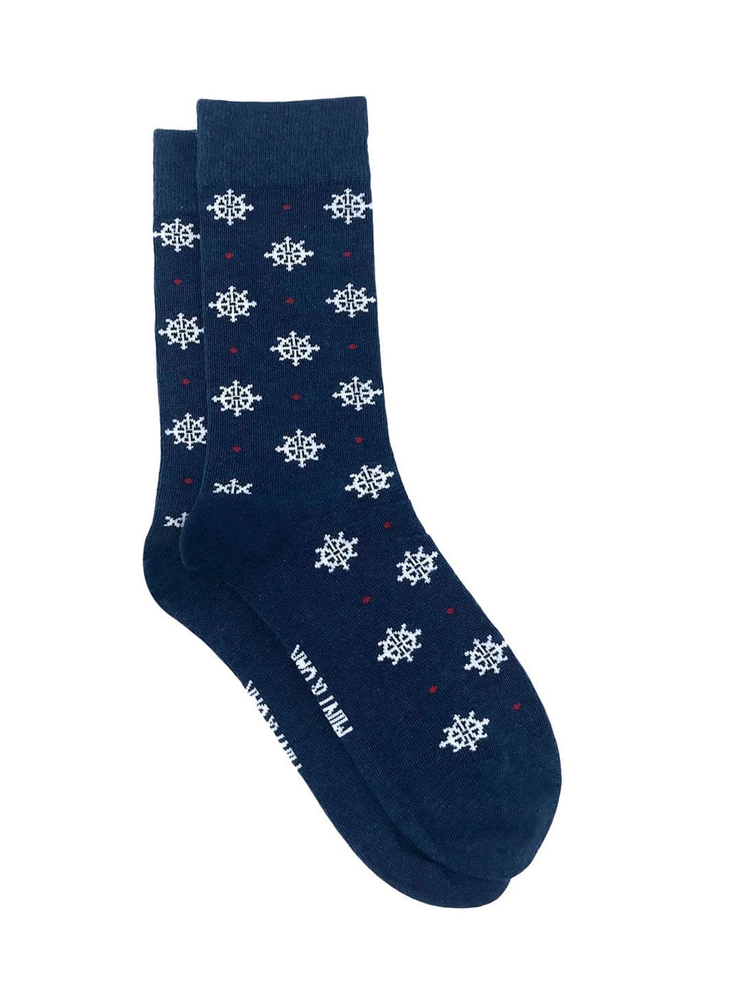 Mint & Oak Men Navy Blue & White Patterned Calf-Length Socks - view 1