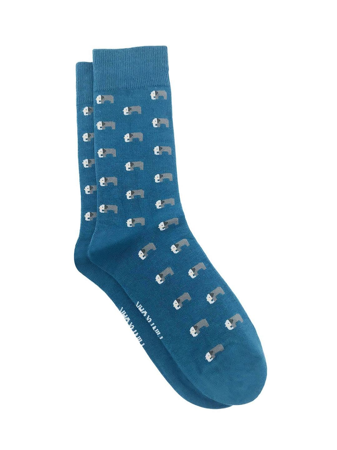 Mint & Oak Men Blue & Grey Patterned Calf-Length Socks - view 1