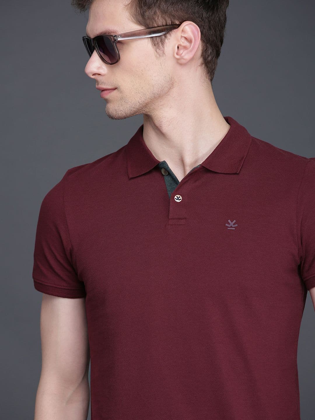 WROGN Men Maroon Solid Slim Fit Polo Collar Cotton T-shirt - view 1