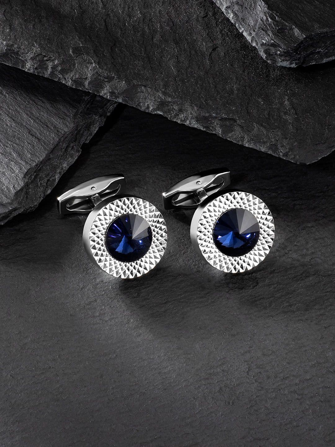 Peora Men Blue & Silver-Plated Crystal Cufflinks - view 1