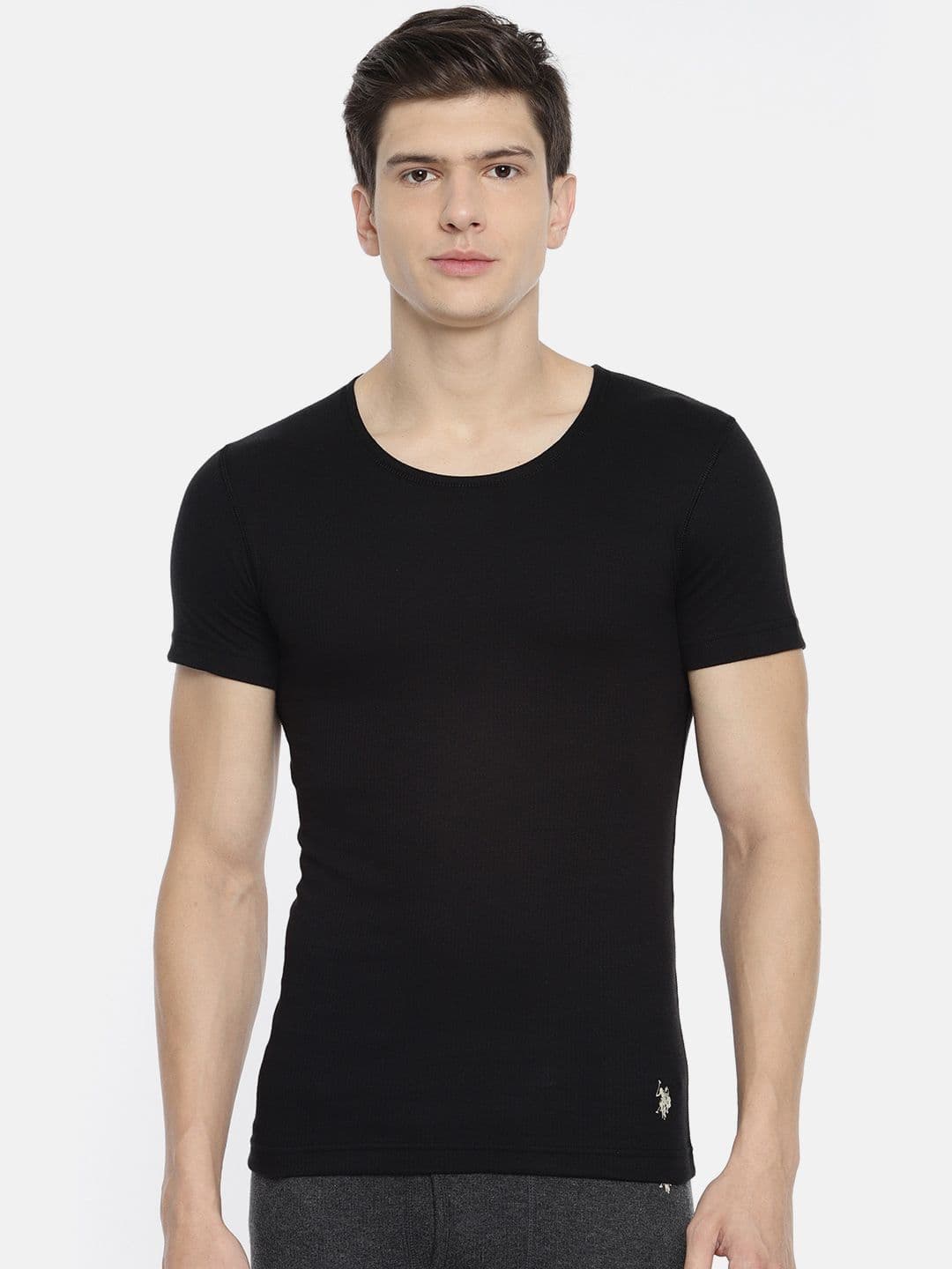 U.S. Polo Assn. Men Black Solid Round Neck Knitted Thermal T-shirt I651-002-PL-L - view 1