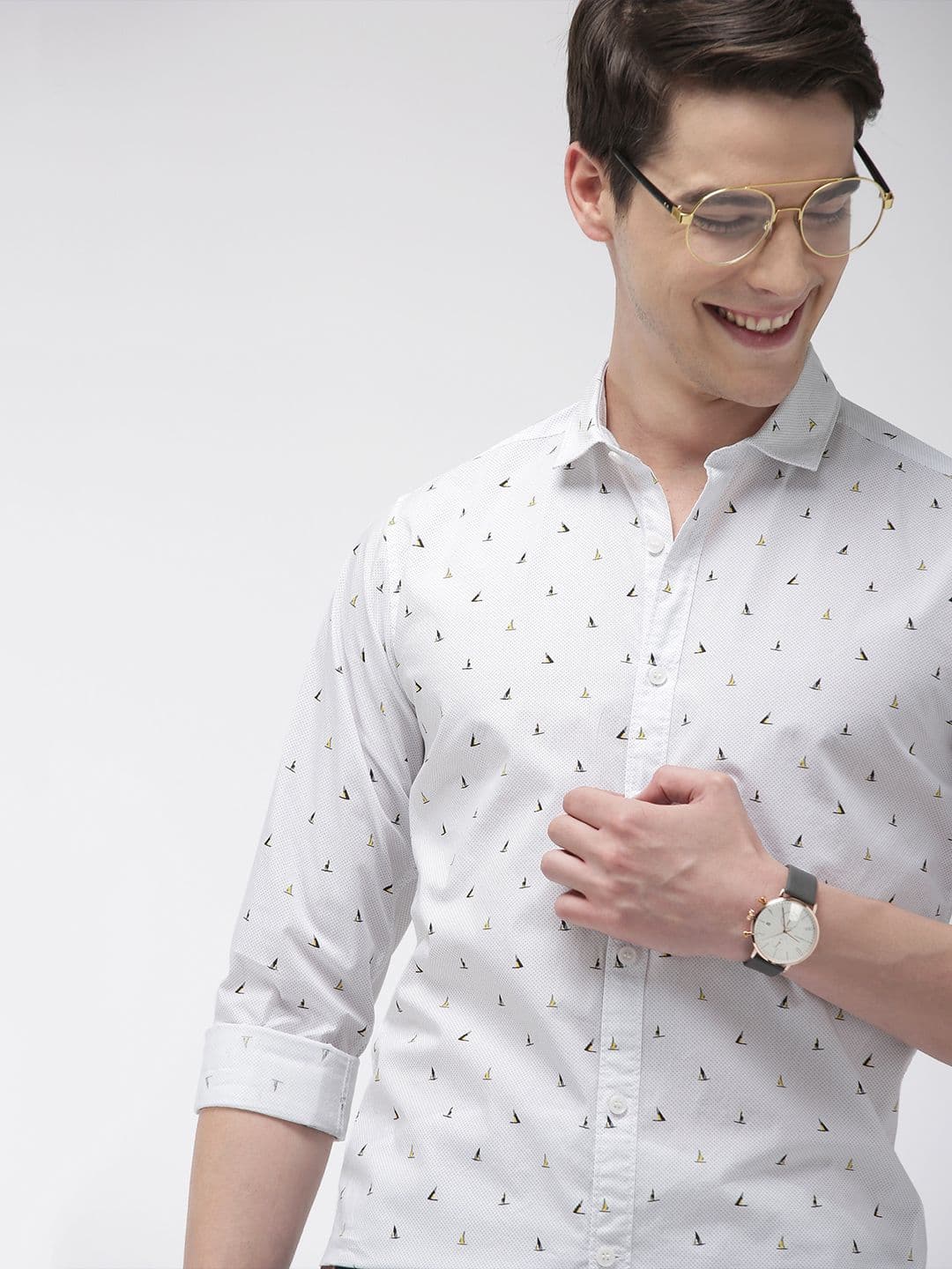 Mast & Harbour Men White & Black Regular Fit Printed Casual Shirt - view 1