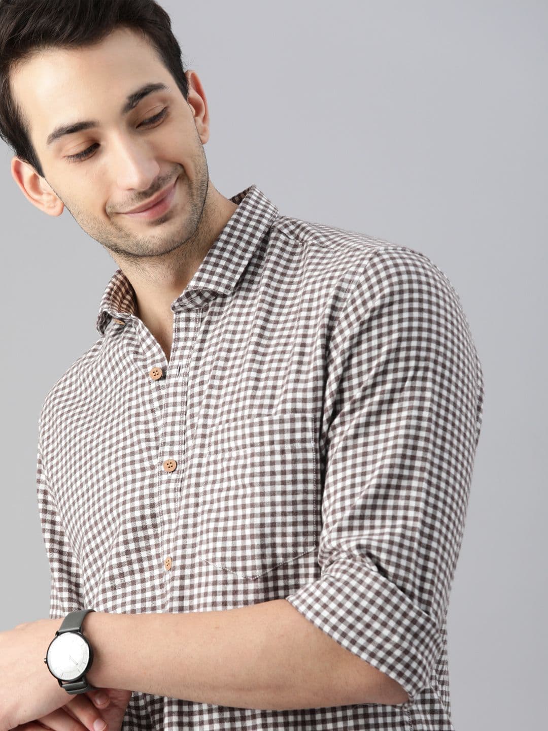 Mast & Harbour Men White & Brown Shepherd Checks Casual Shirt - view 1