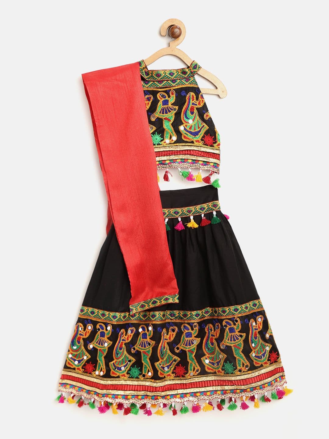 BownBee Girls Black & Yellow Embroidered Ready to Wear Lehenga & Blouse with Dupatta - view 1