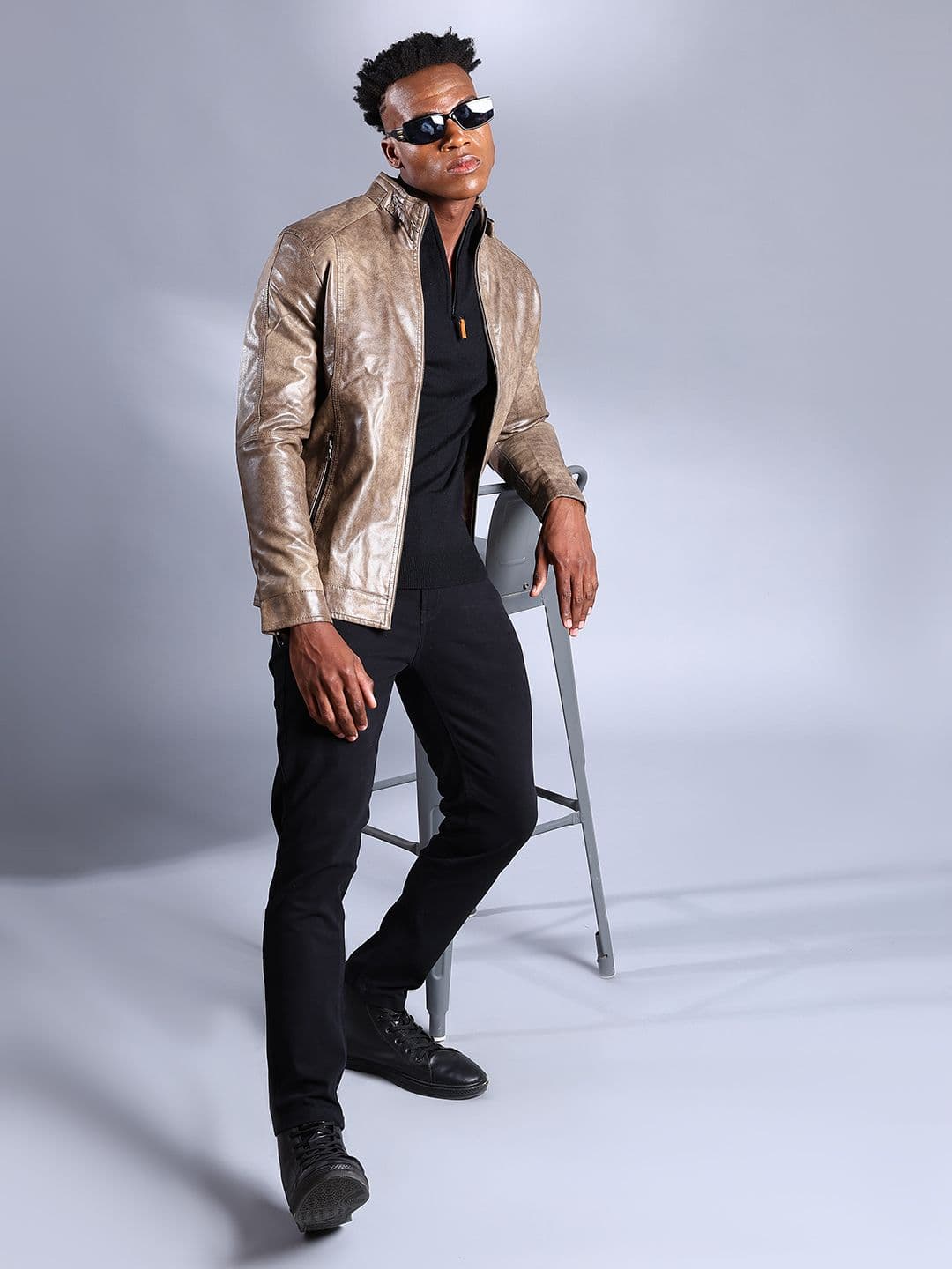 The Indian Garage Co Men Slim Fit Zip-Front Faux Biker Jacket - view 1