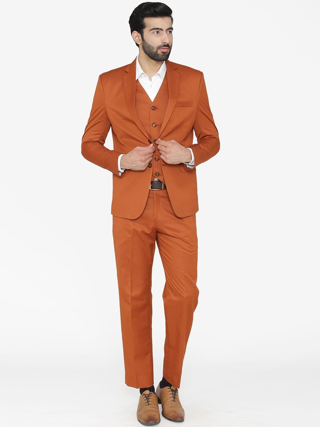 Wintage Men Orange Solid Single-Breasted Regular Fit Party Suit - view 1