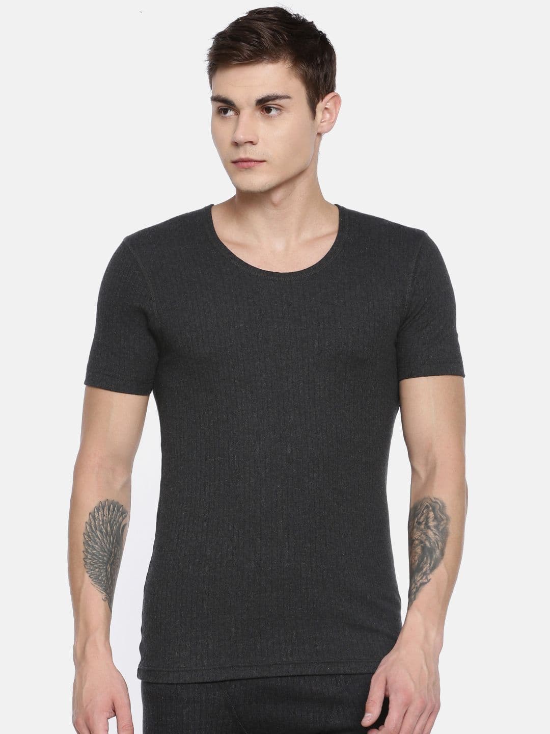 Van Heusen Innerwear Men Grey Solid Antibacterial Low Neck Thermal Top - view 1
