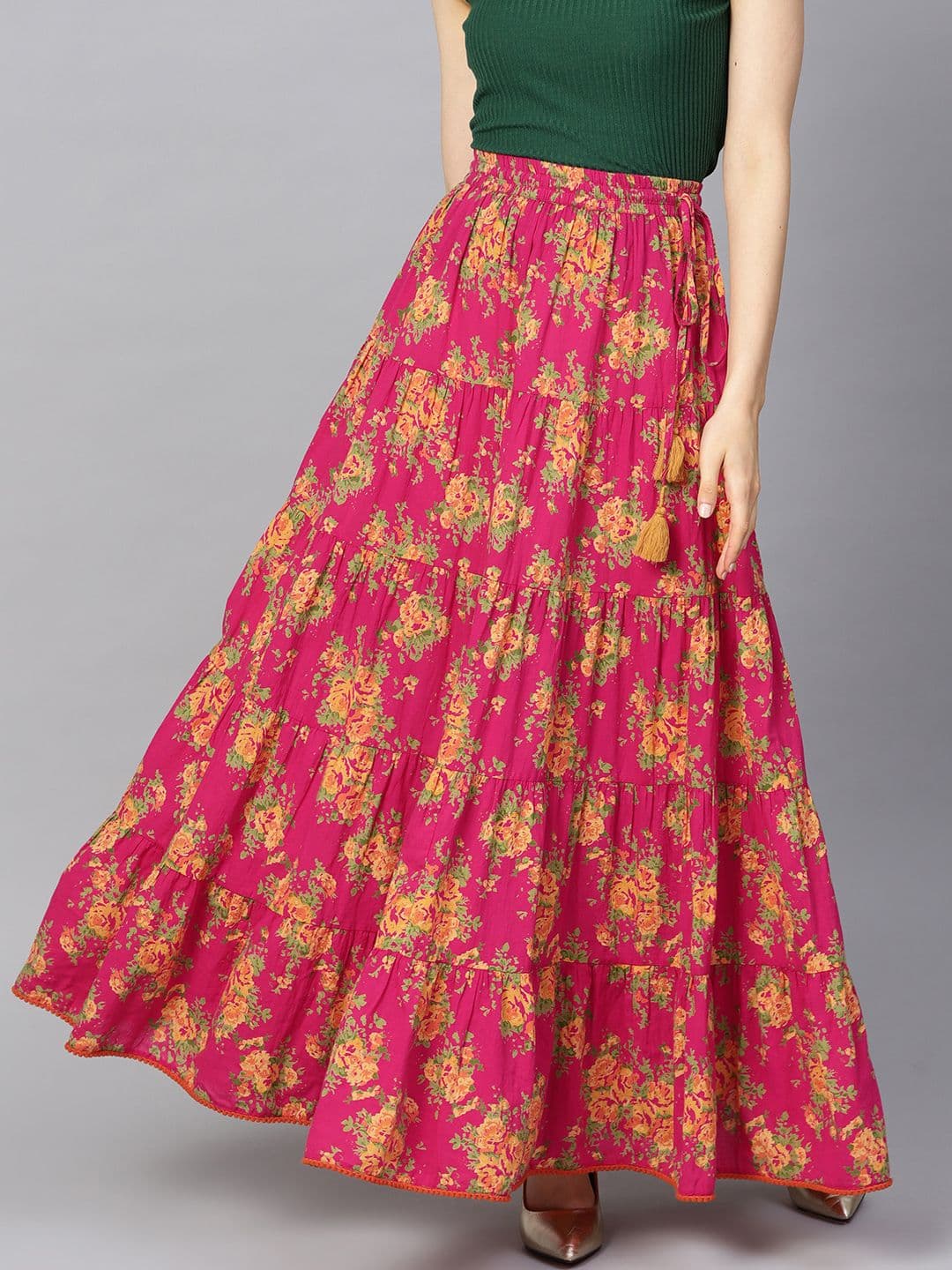 Varanga Magenta & Yellow Printed Flared Maxi Dress - view 1