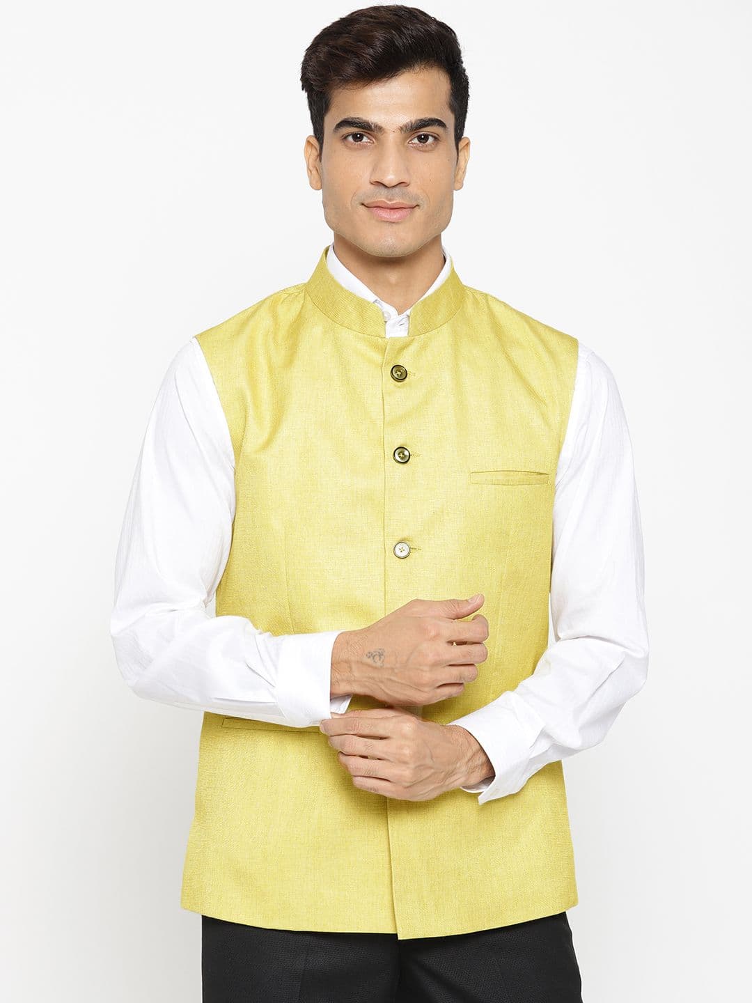 rasm Men Yellow Solid Nehru Jacket - view 1