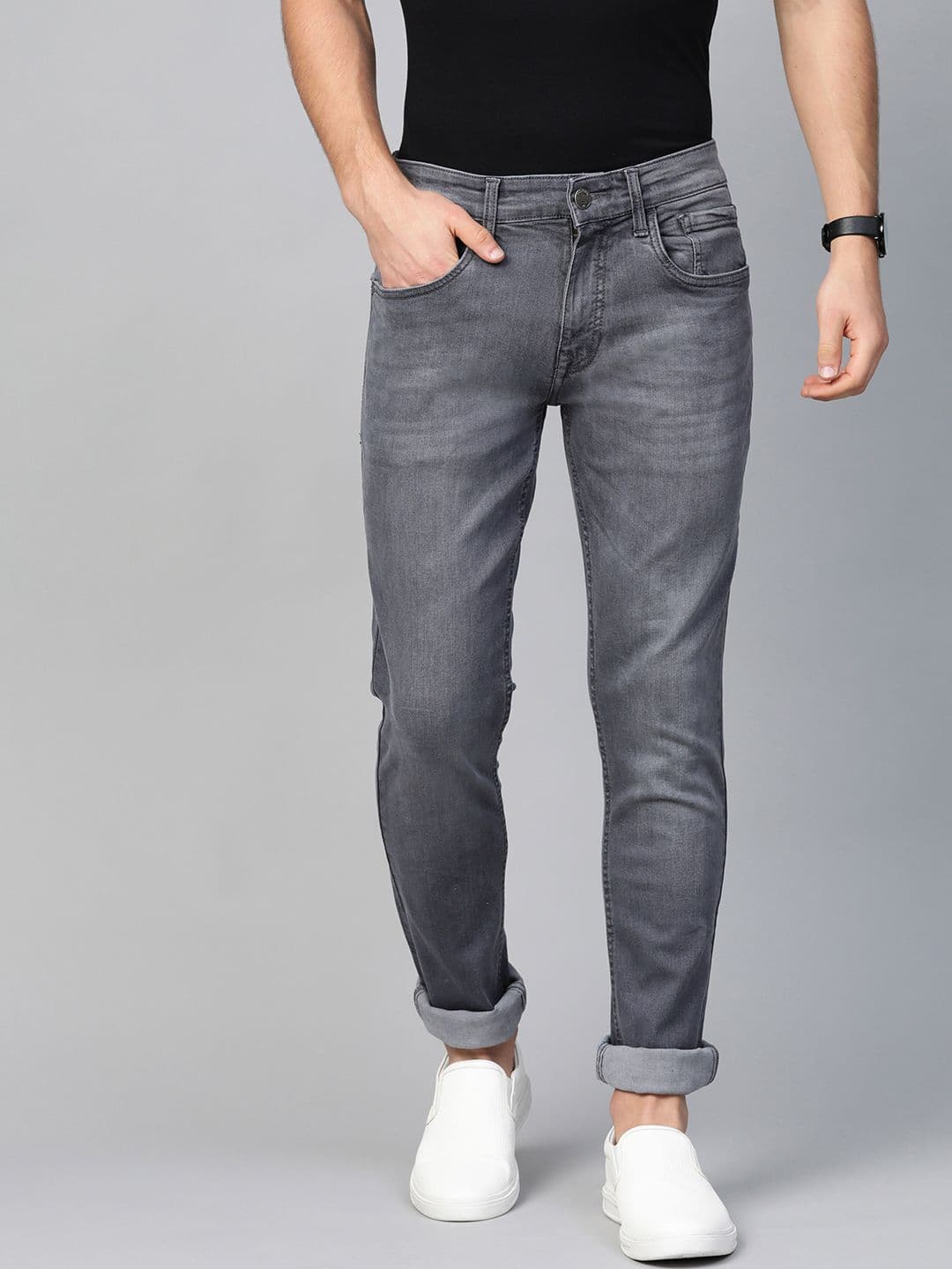 WROGN Men Grey Slim Fit Mid-Rise Clean Look Stretchable Jeans - view 1