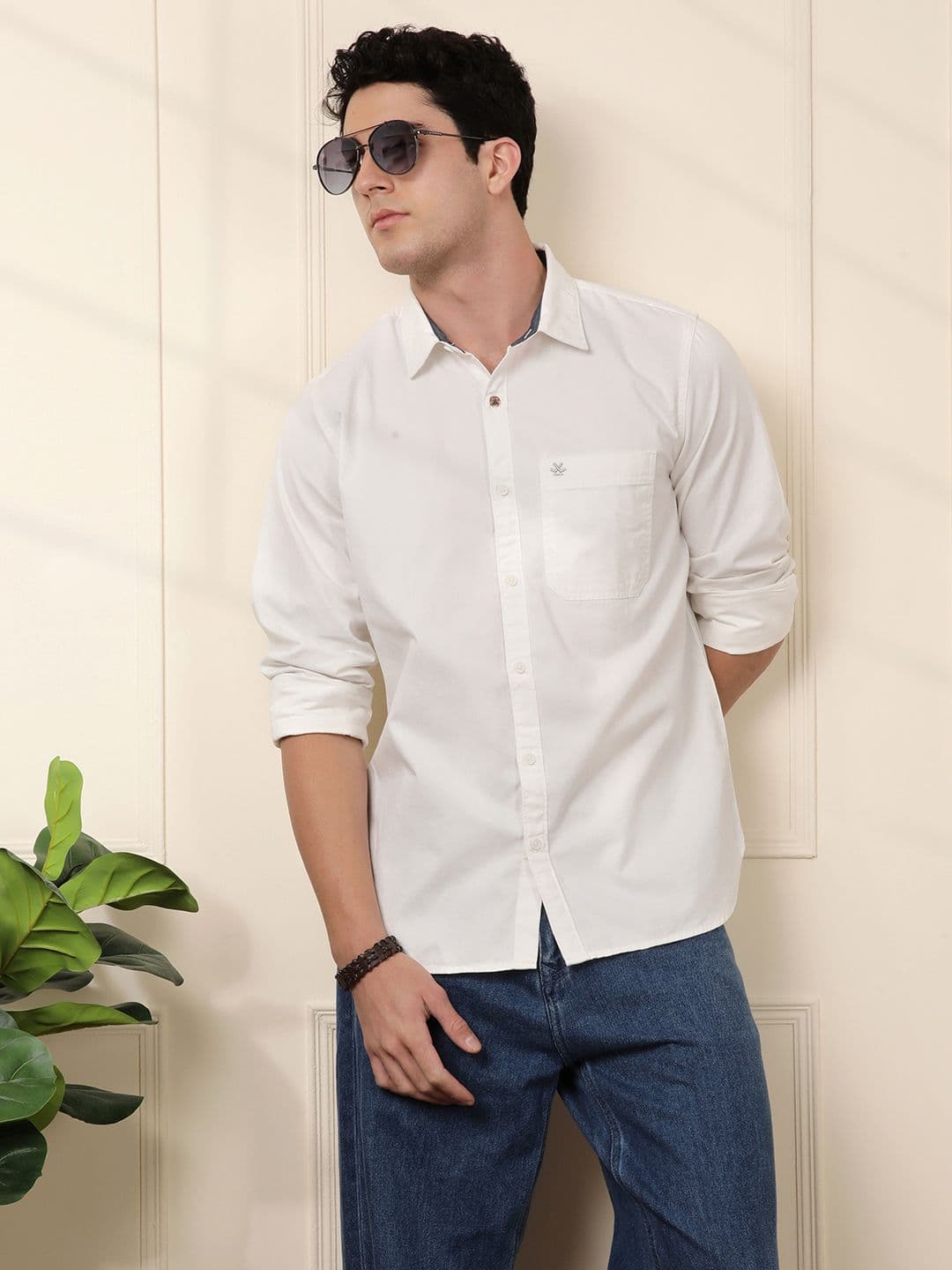 WROGN Men White Slim Fit Solid Casual Shirt - view 1
