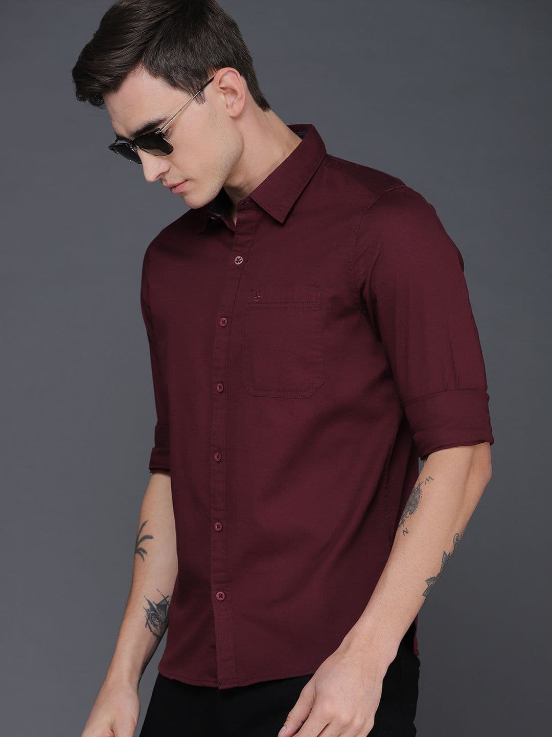 WROGN Men Maroon Slim Fit Solid Casual Shirt - view 1