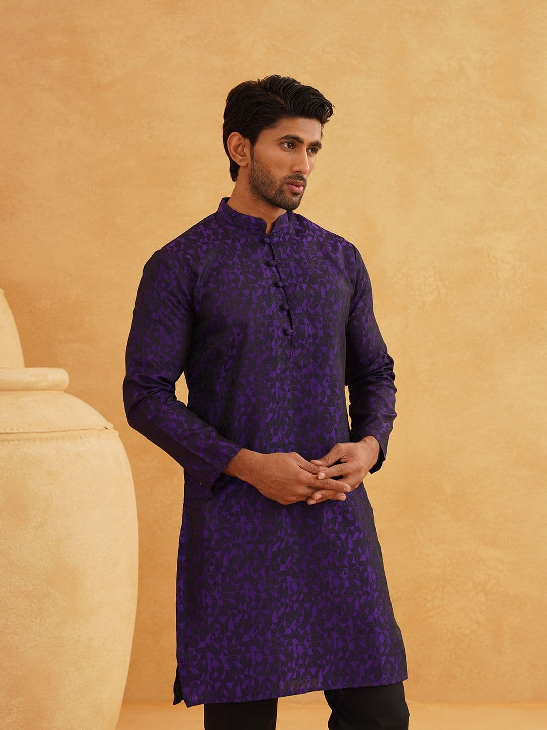 SOJANYA Men Purple Woven Design Straight Kurta - view 1
