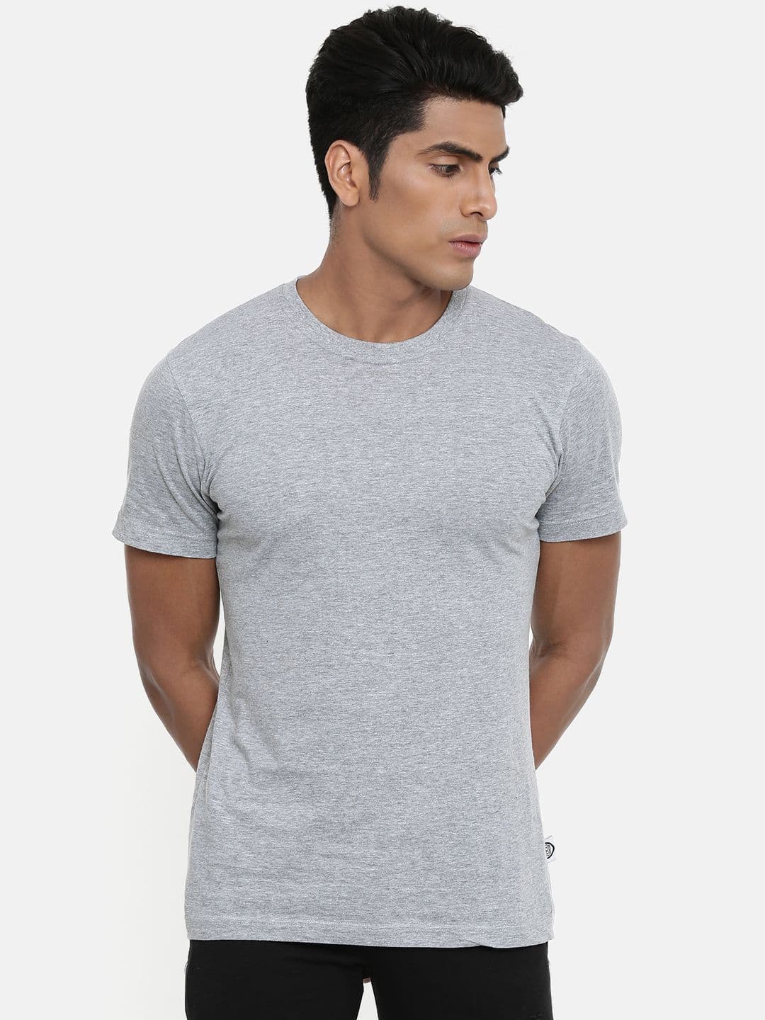 zebu Men Grey Melange Solid Round Neck Lounge T-shirt - view 1
