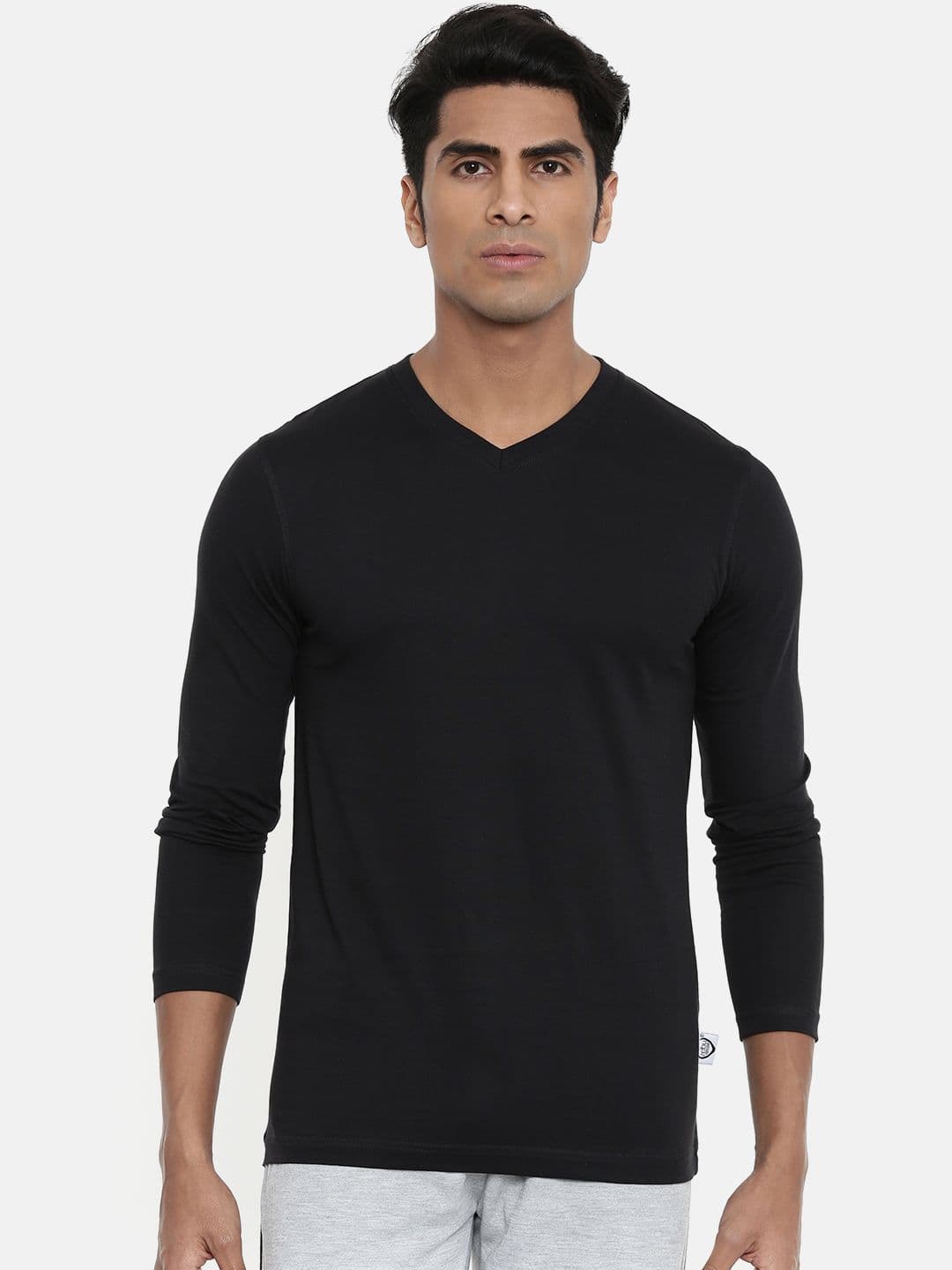 zebu Men Black Solid V-Neck Lounge T-shirt ZRNFS - view 1