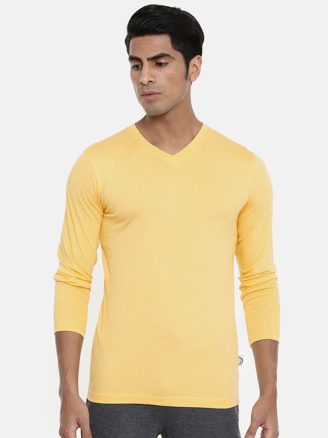 zebu Men Yellow Solid V-Neck Lounge T-shirt ZVNFS - view 1