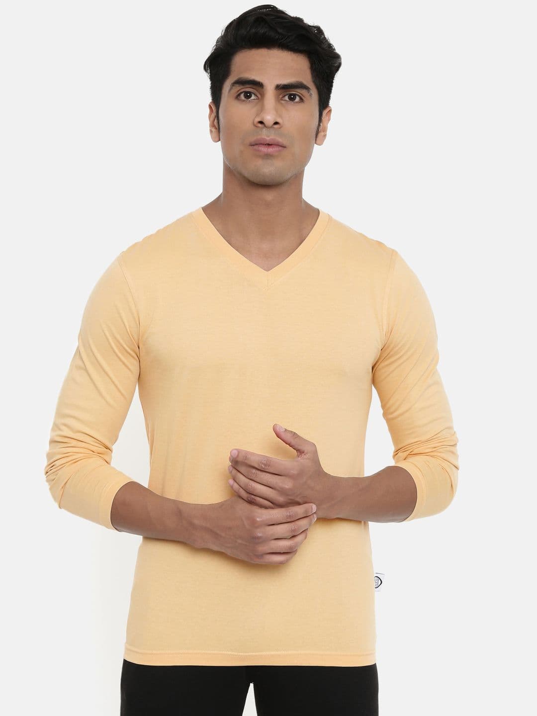 zebu Men Beige Solid V-Neck Lounge T-shirt ZVNFS - view 1