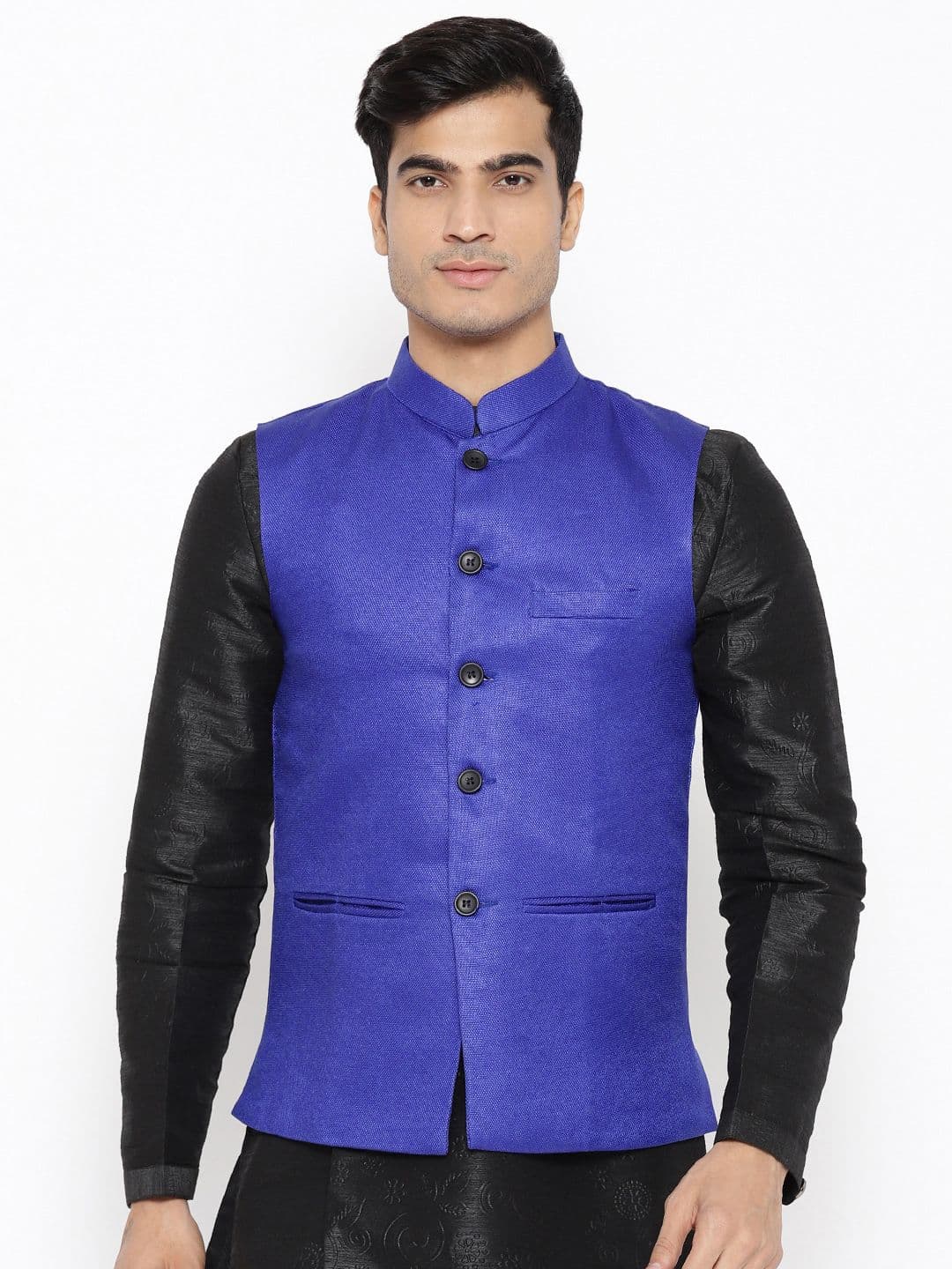Vastraa Fusion Men Blue Textured Nehru Jacket - view 1