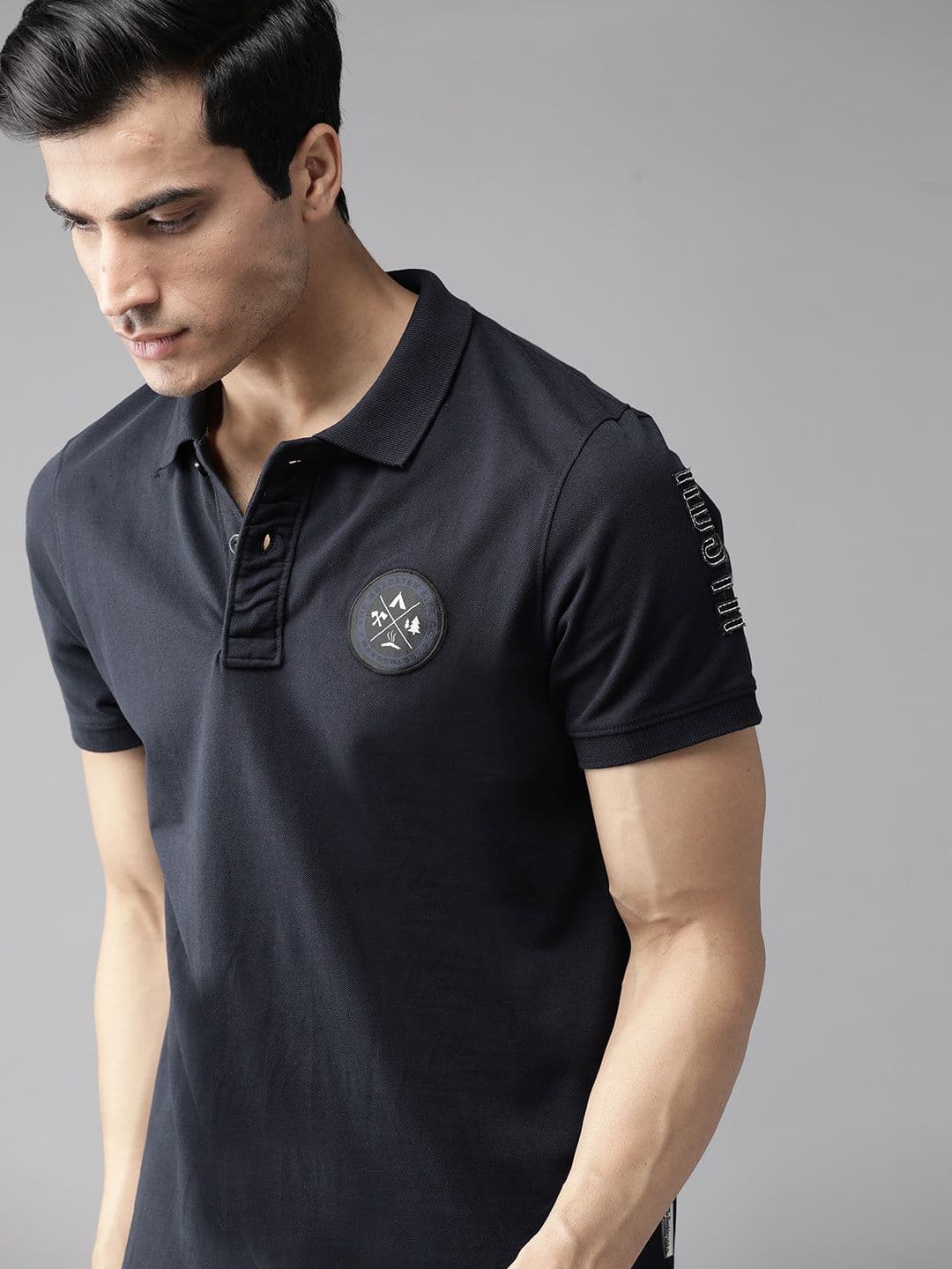 The Roadster Lifestyle Co Men Navy Blue Solid Polo Collar T-shirt
