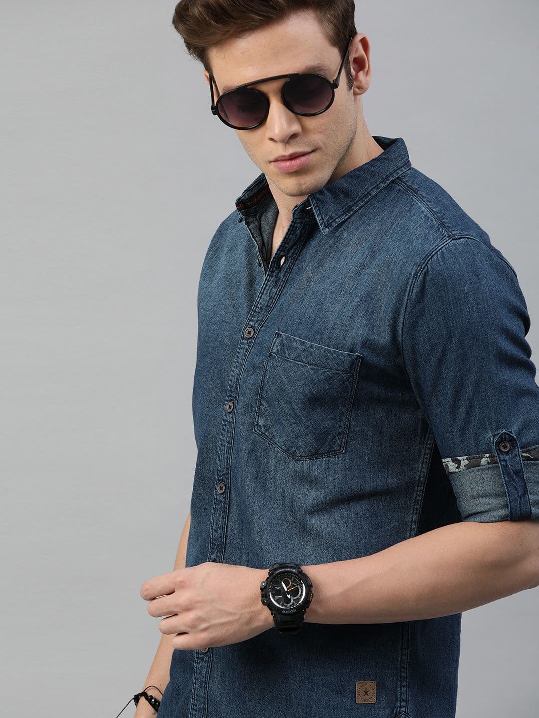 Roadster Men Blue Regular Fit Solid Casual Denim Shirt - view 1